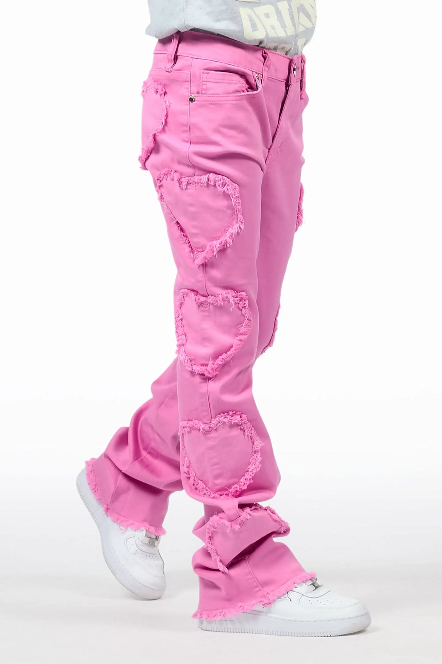 Girls Sinayah Heart Baby Pink Stacked Flare Jean