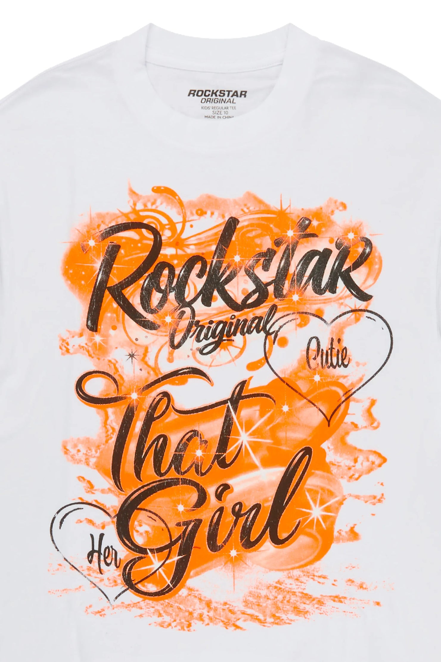 Girls Skye 2.0 White/Orange Graphic T-Shirt
