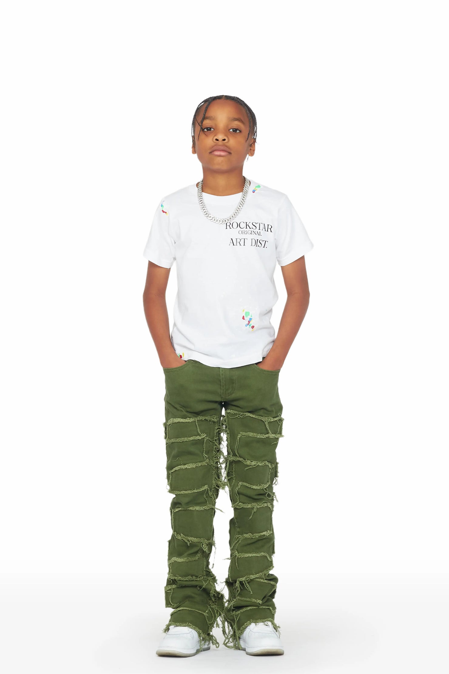 Boys Shake Green Stacked Flare Jean