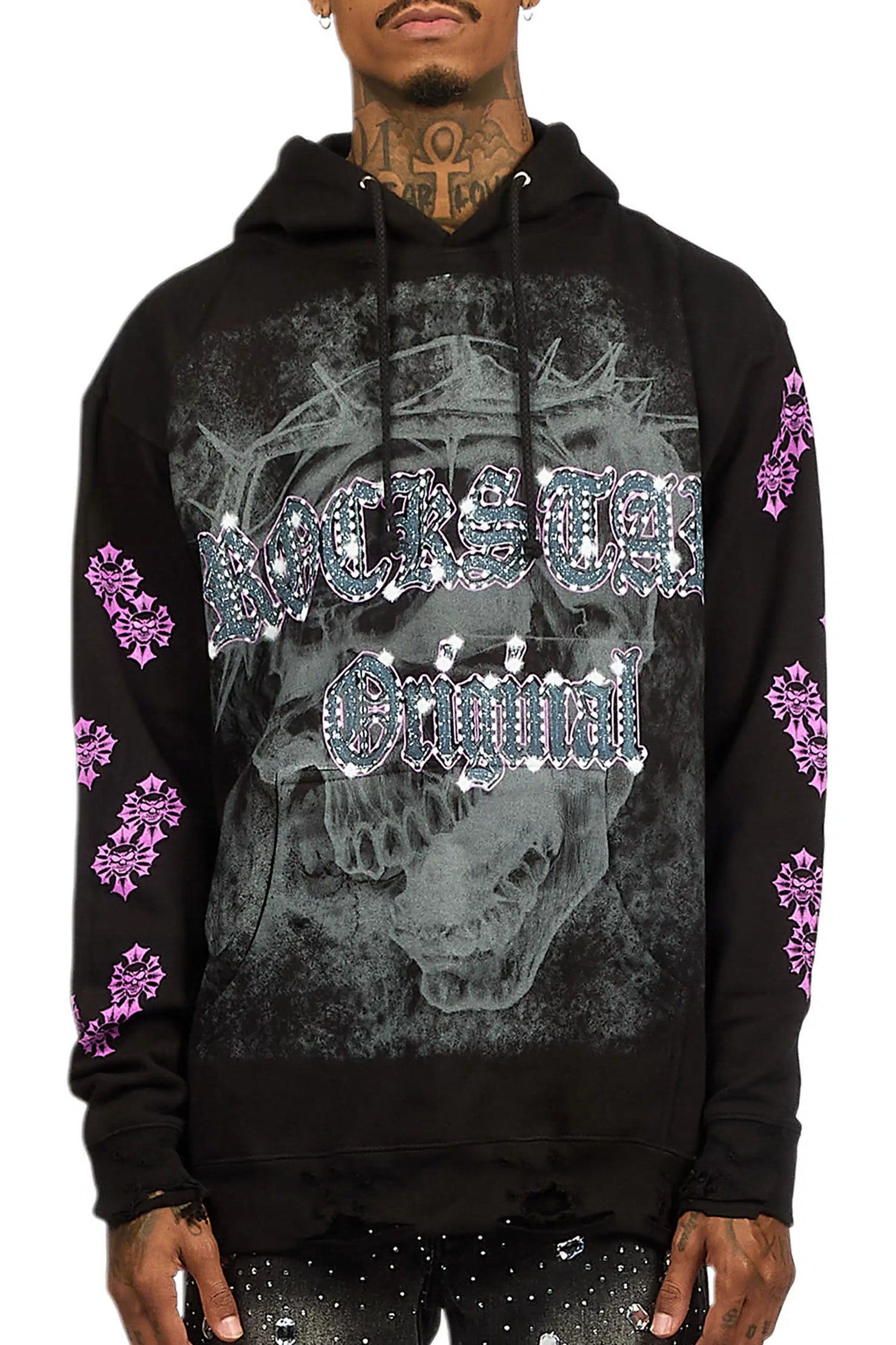 Kyze Black/Multi Distressed Graphic Hoodie
