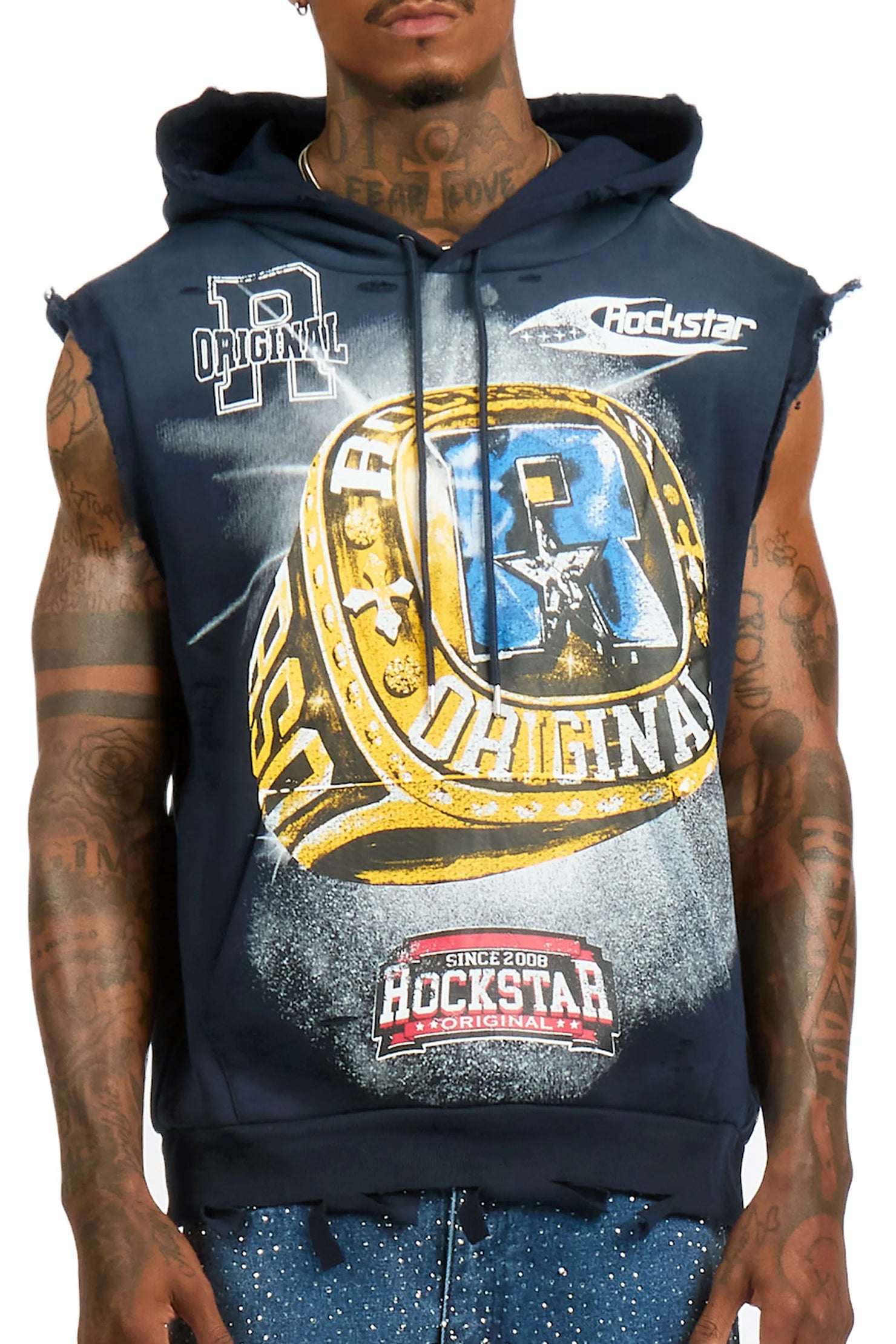 Gemchamp Navy Cut Sleeve Hoodie