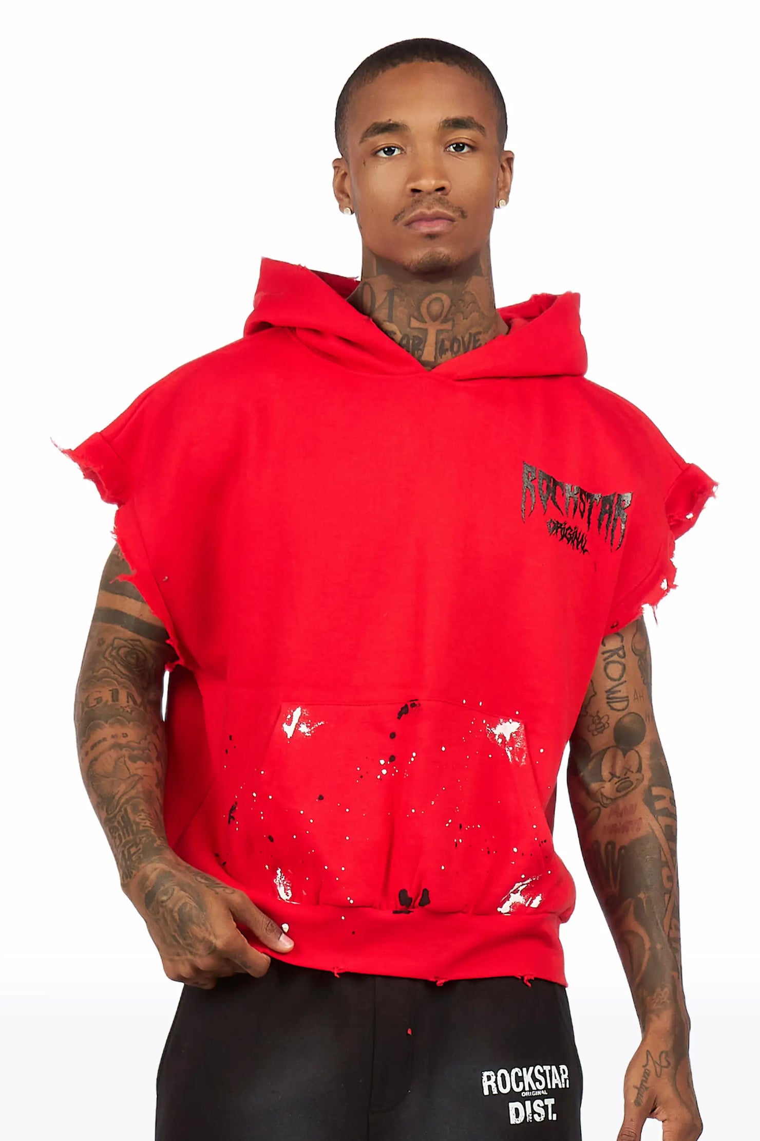 Twinkle Red Painted Cut Sleeve Hoodie