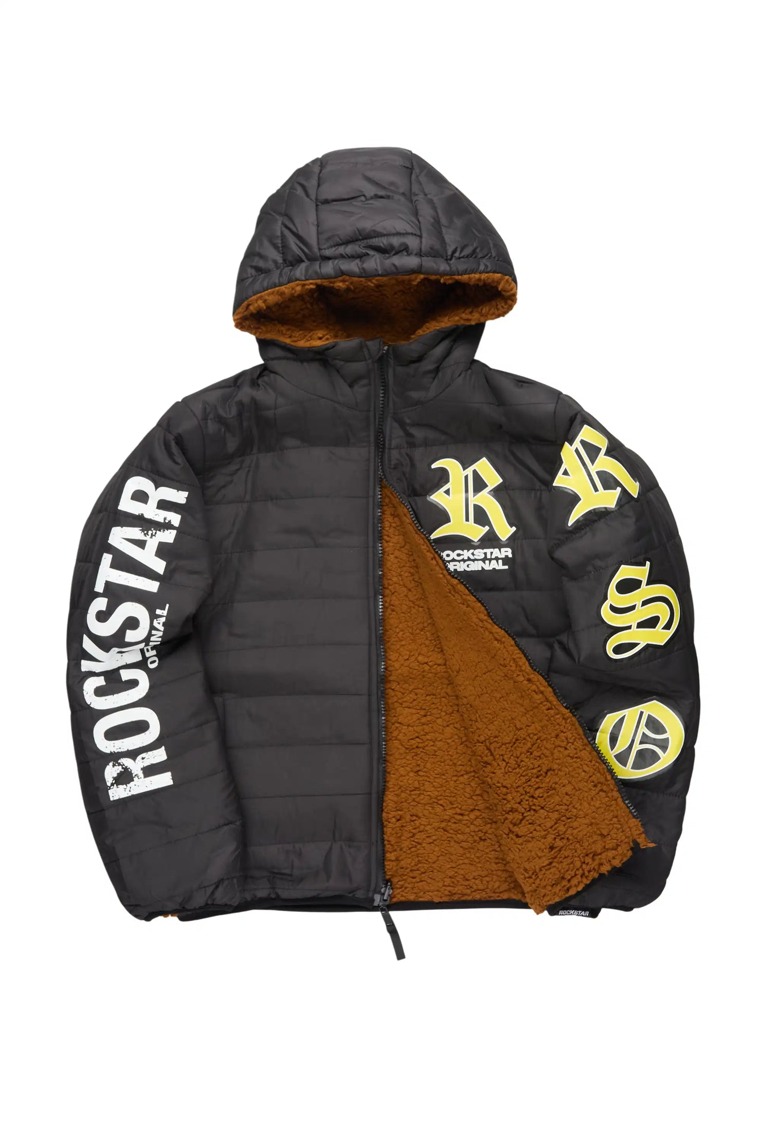 Boys Daegan Black/Brown Reversible Fur Puffer Jacket