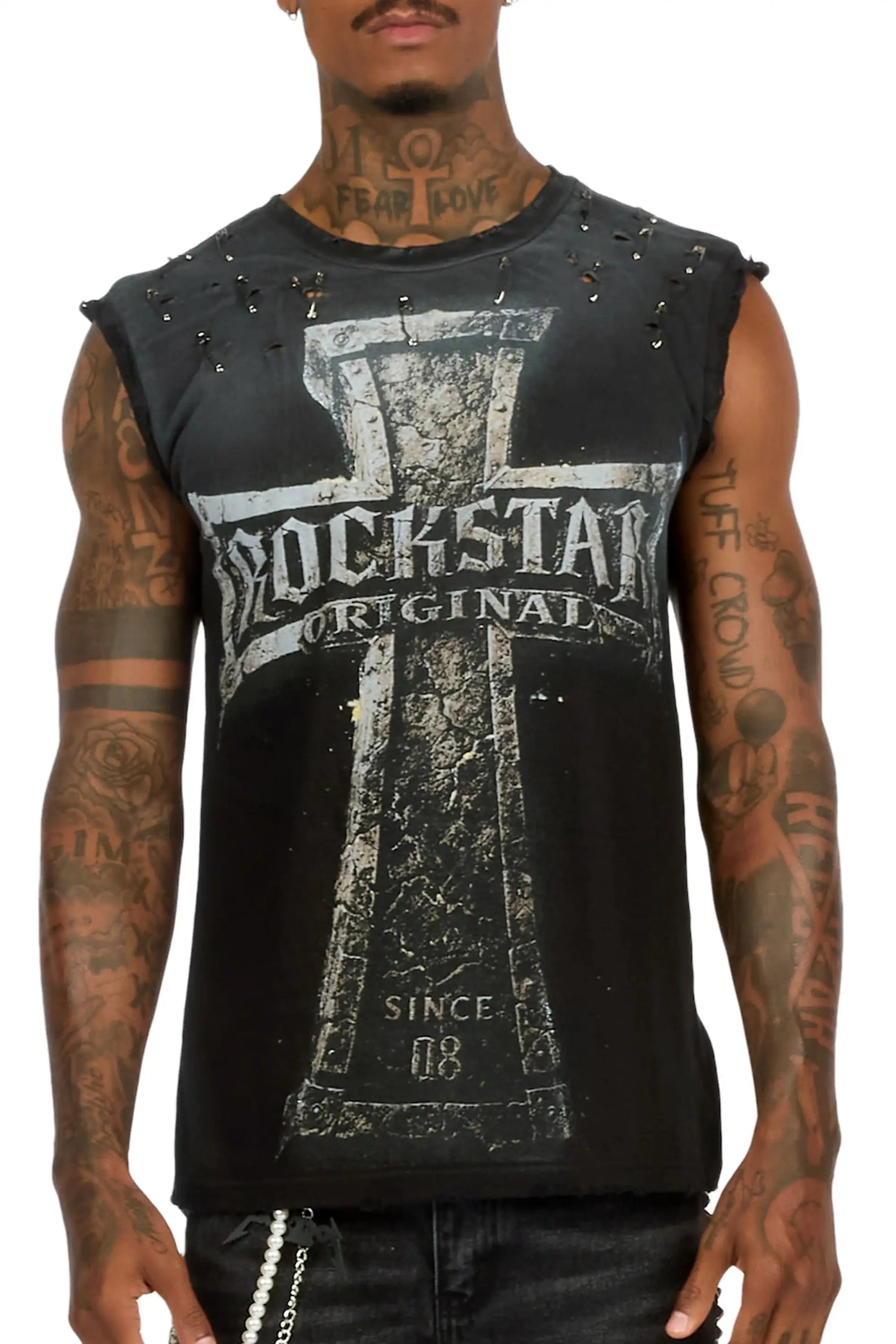 Mikell Black Oversized Cut Off T-Shirt