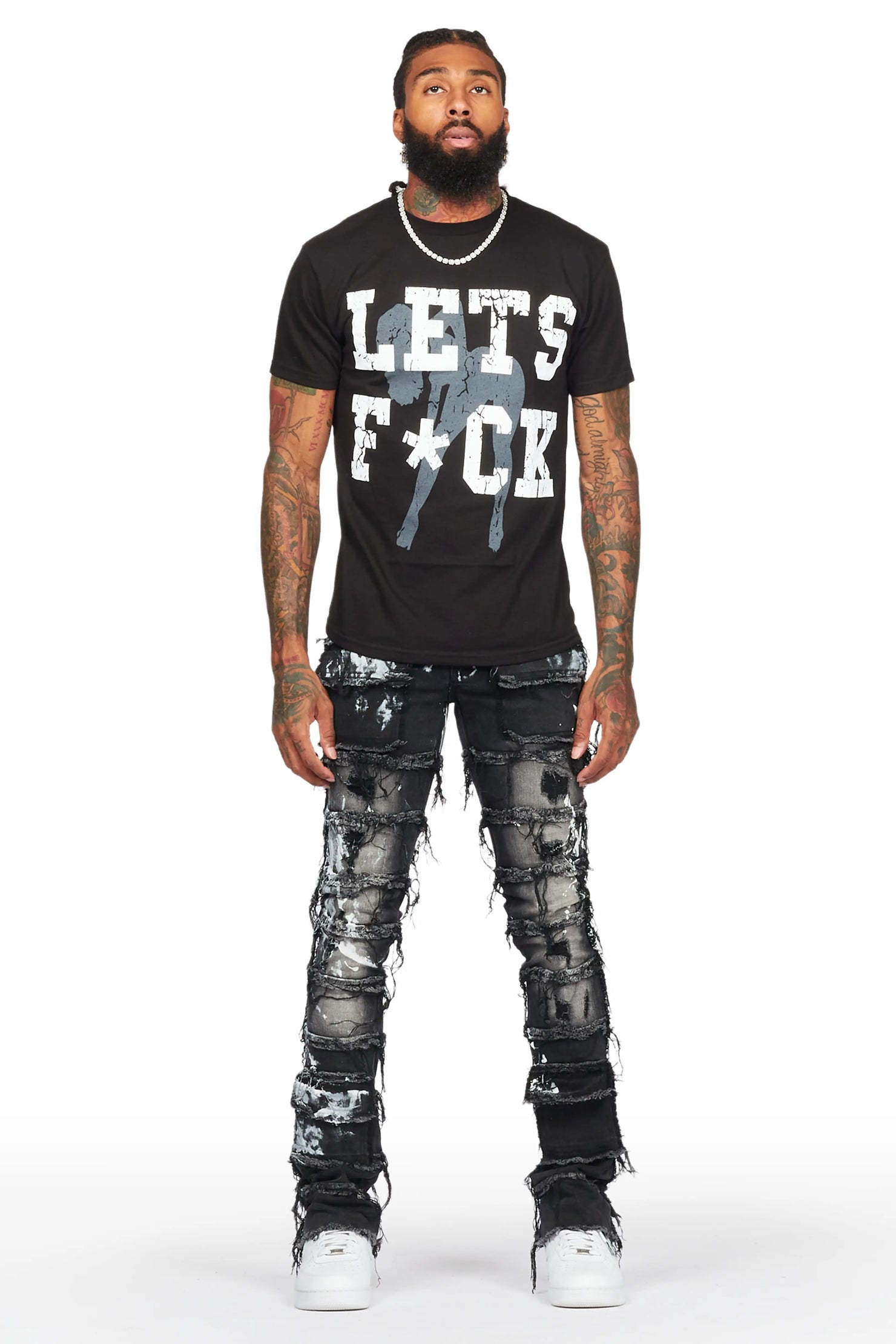 Wasi Black Painter Stacked Flare Jean