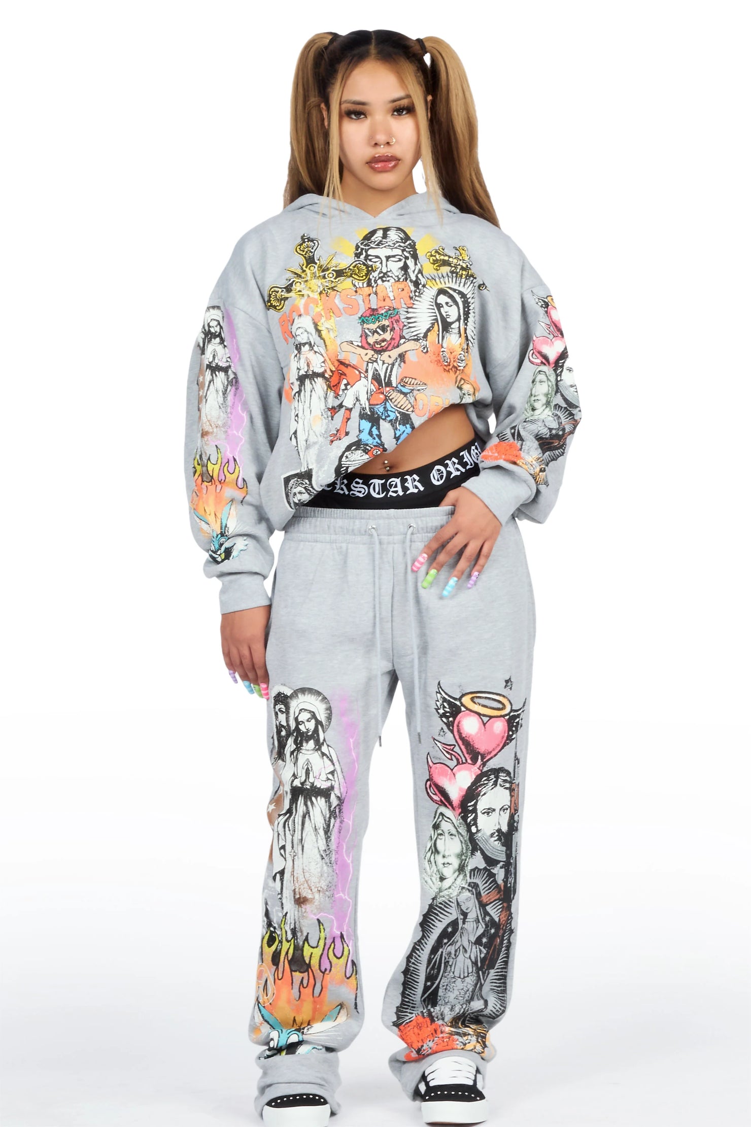 Obscura Heather Grey Graphic Baggy Fit Track Set