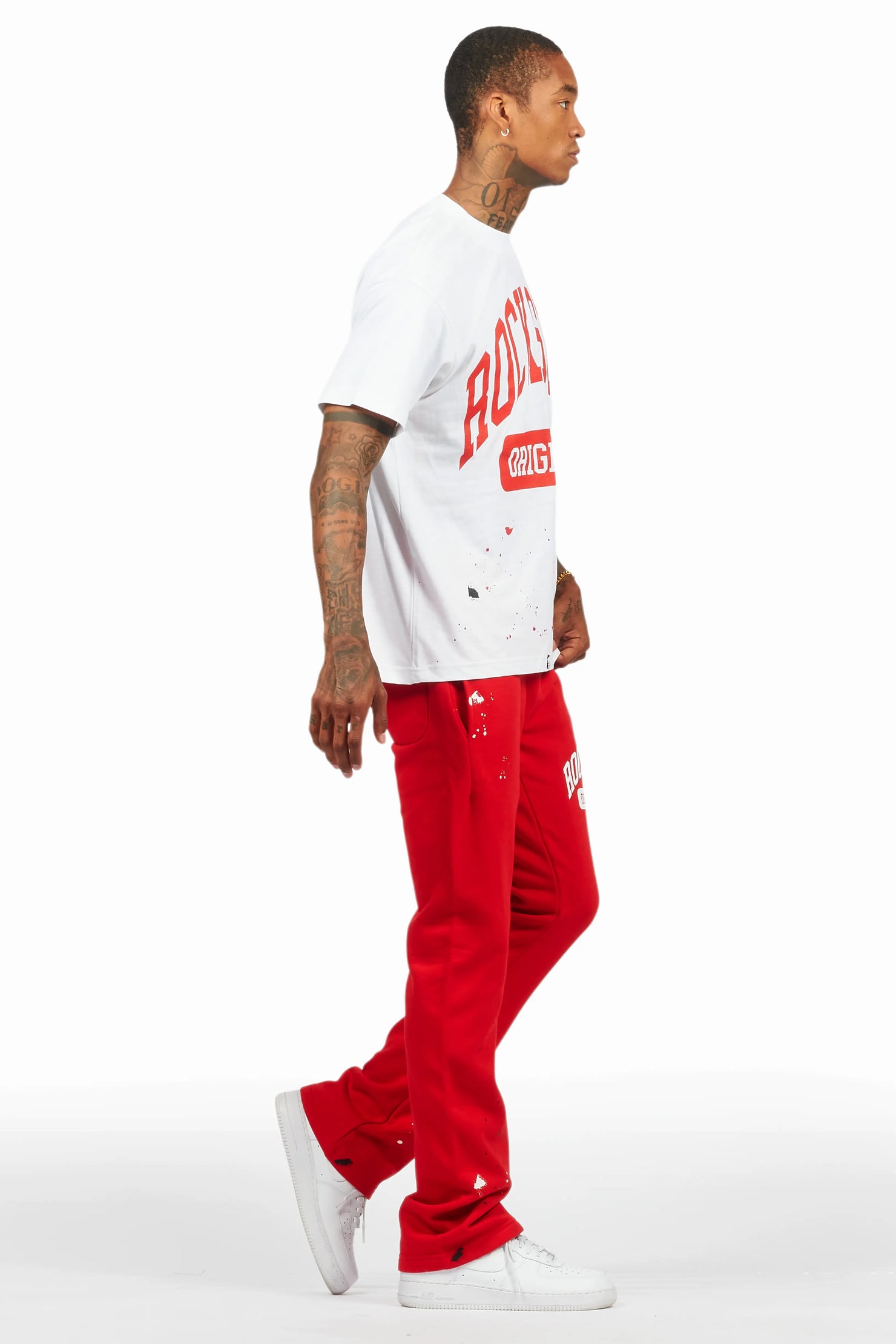 Rainer White/Red T-Shirt/Stacked Track Pant Set