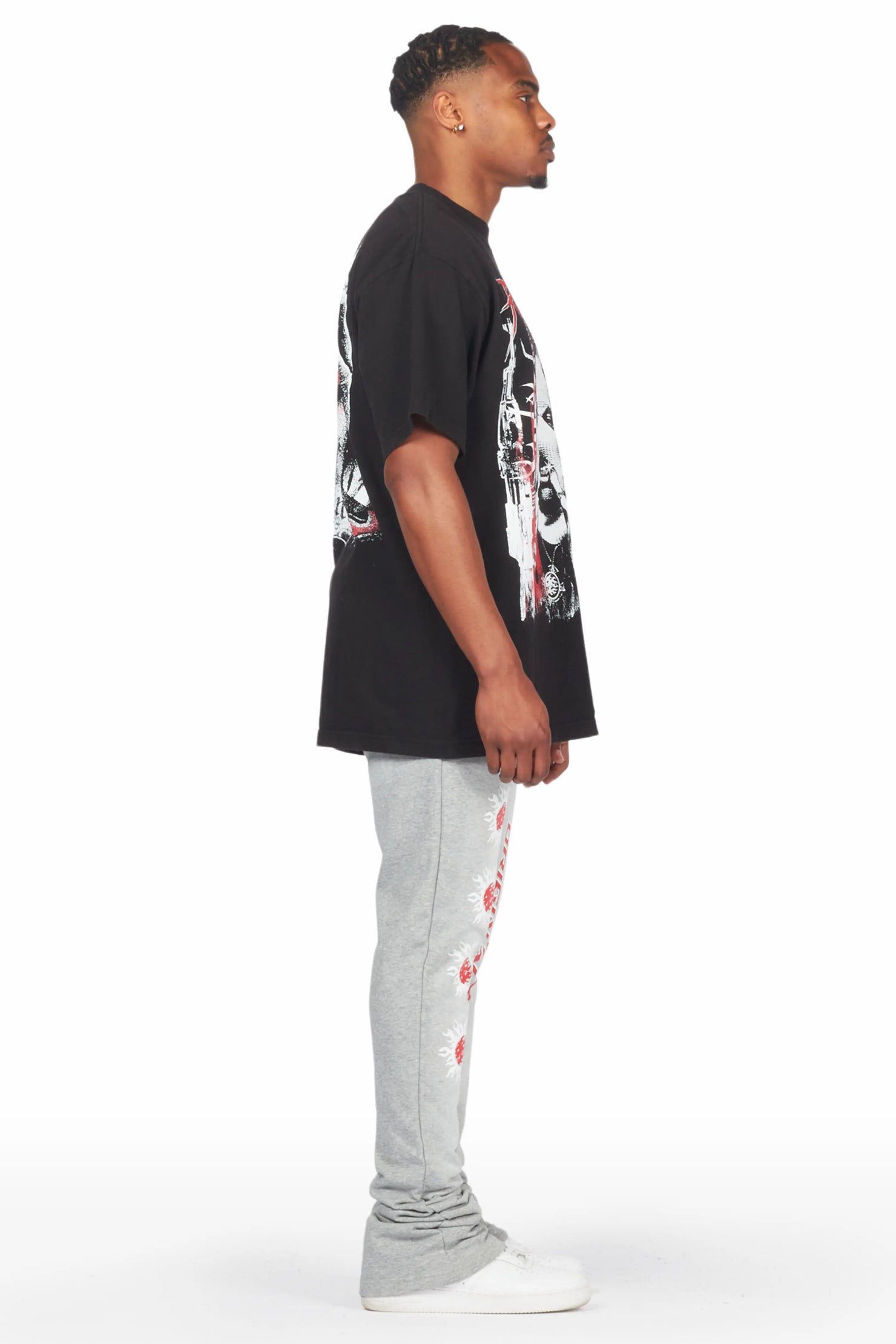 Mercy Black/Grey Oversized T-Shirt/ Stacked Flare Track Pant Set