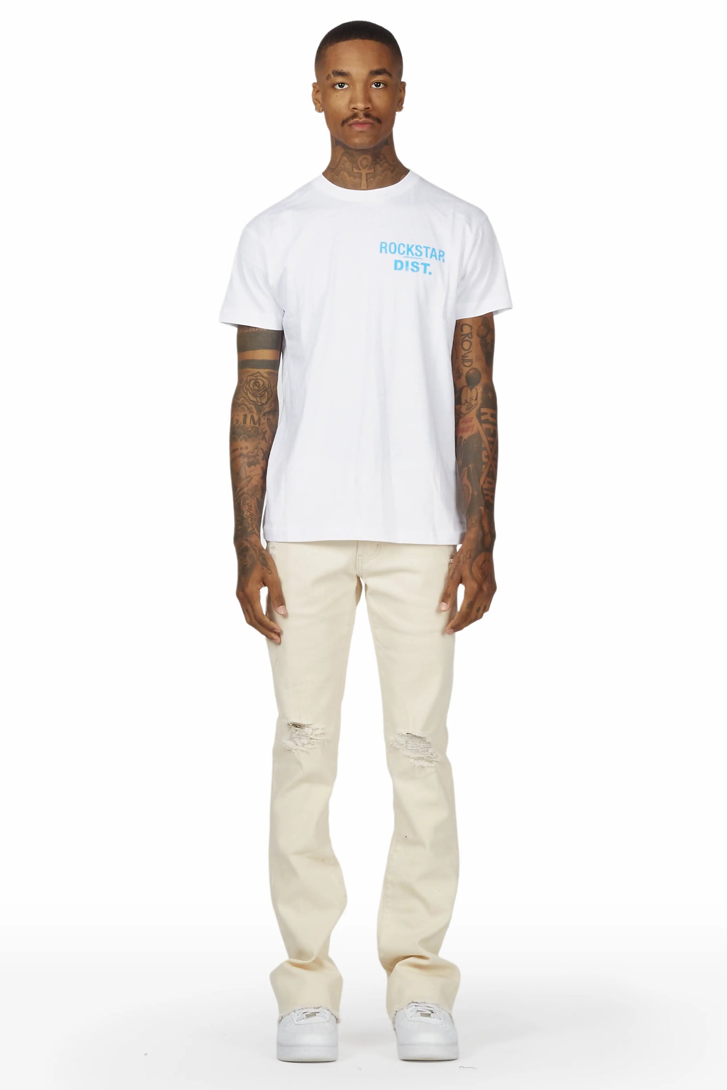 Rebel Beige Stacked Flare Jean