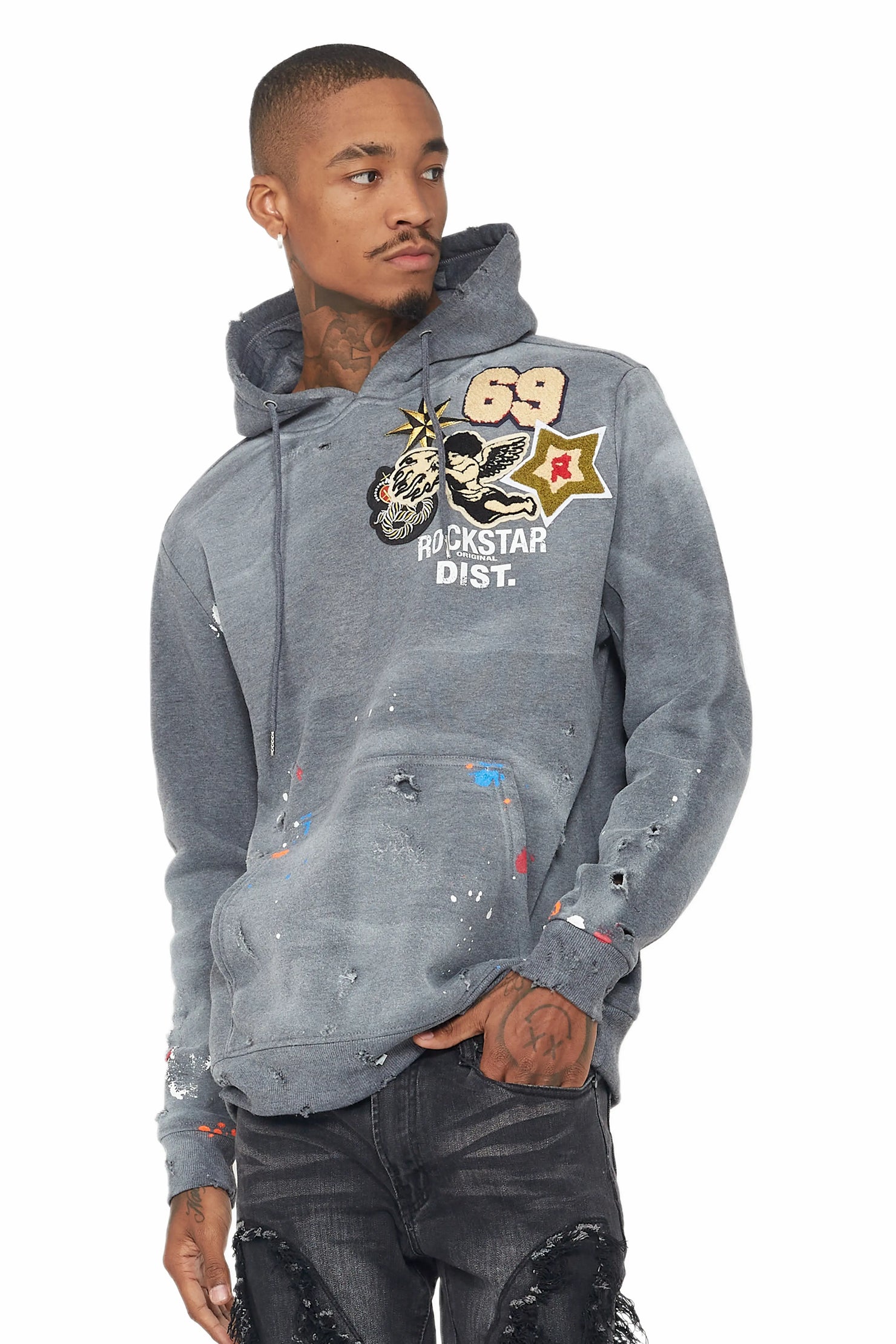 Samuel Charcoal Patchwork Graphic Hoodie