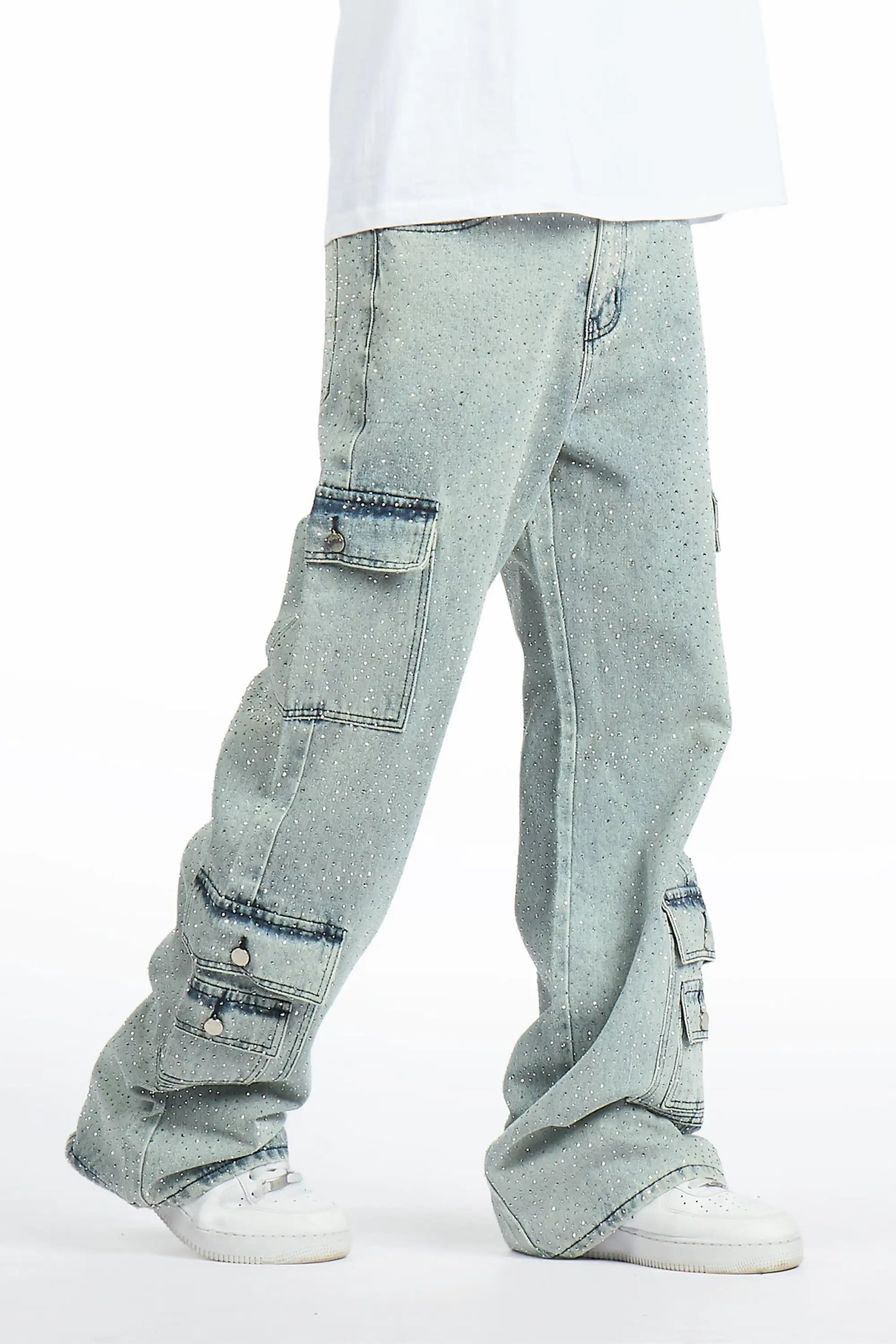 Aeson Light Blue Rhinestone Baggy Fit Jean