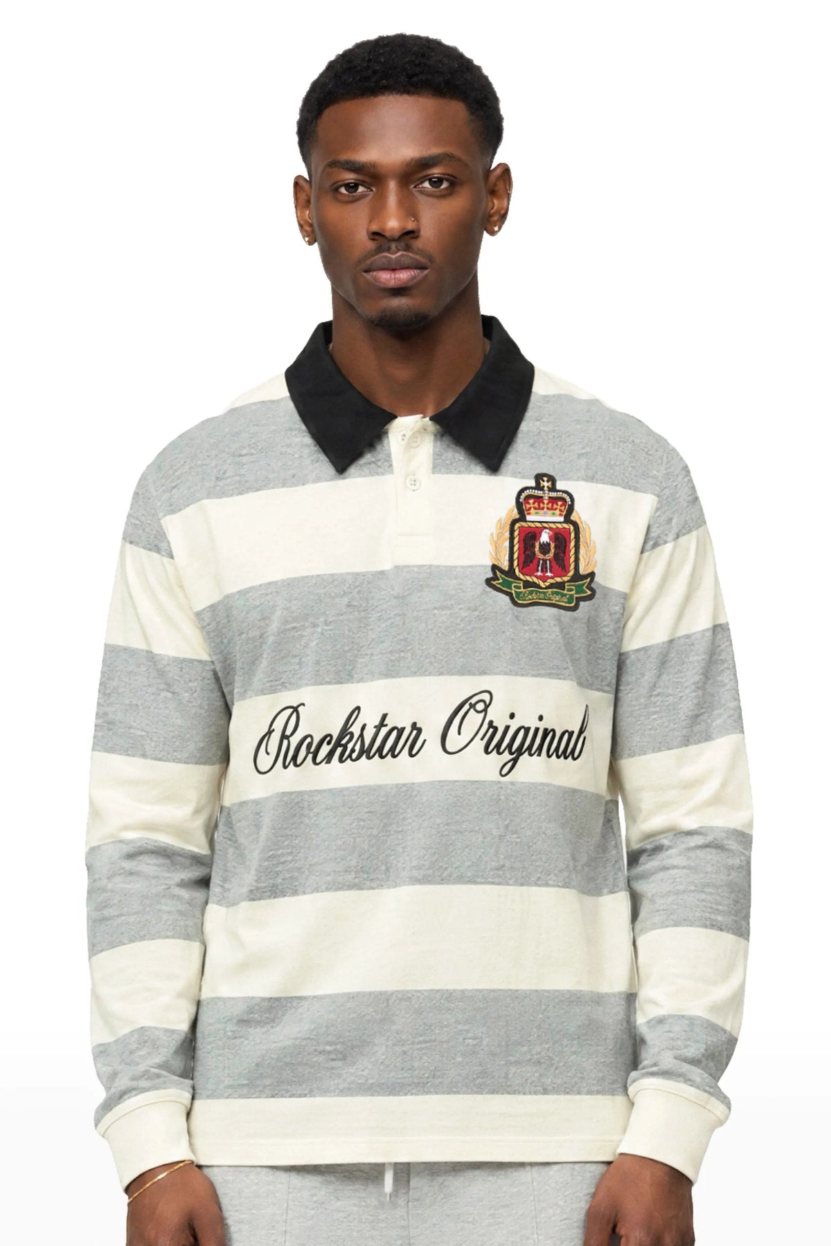 Flynn White/Grey Long Sleeve Polo Shirt