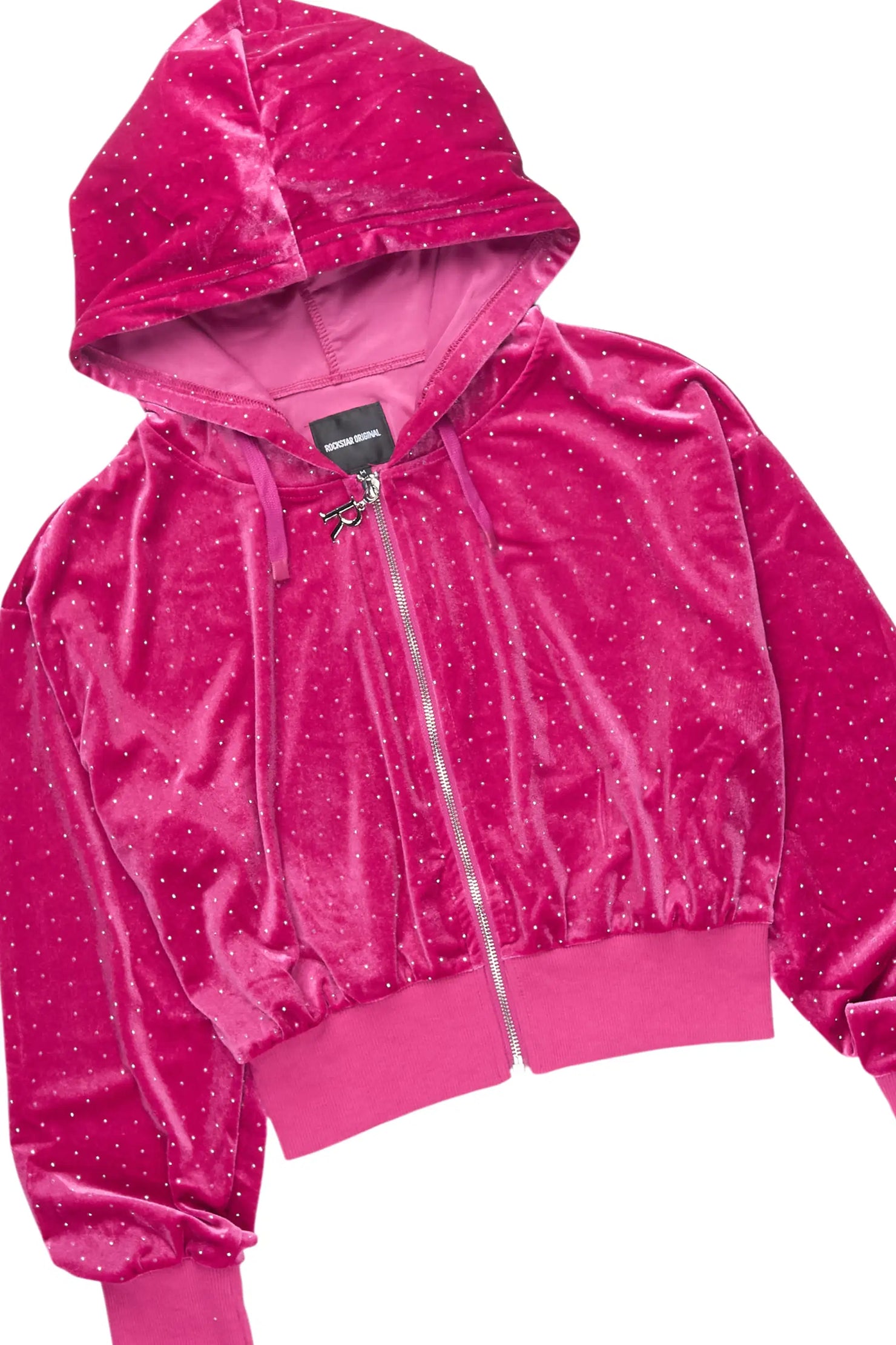 Naimah Pink Rhinestone Velour Skirt Set