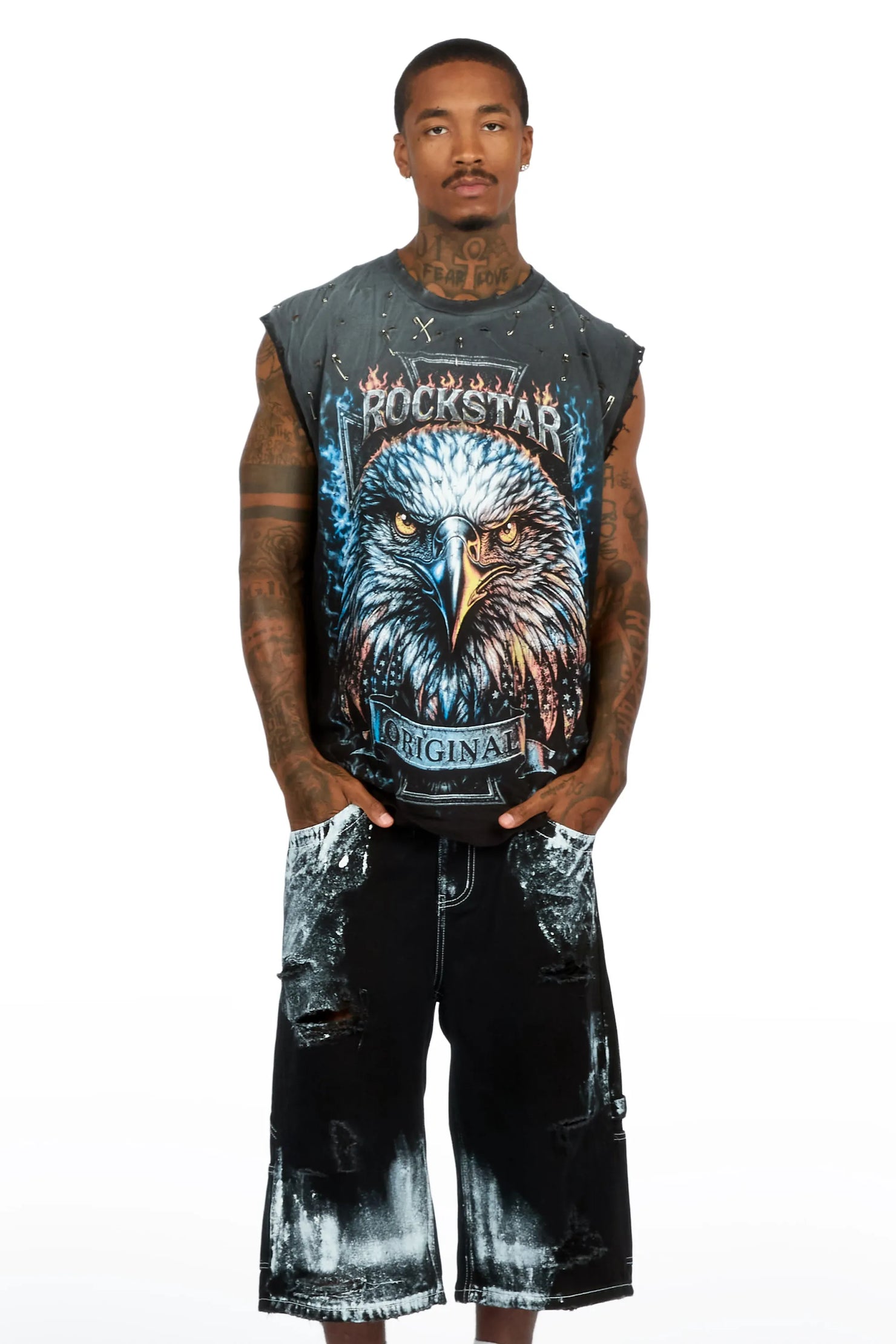 Elmore Black Oversized Cut Off T-Shirt