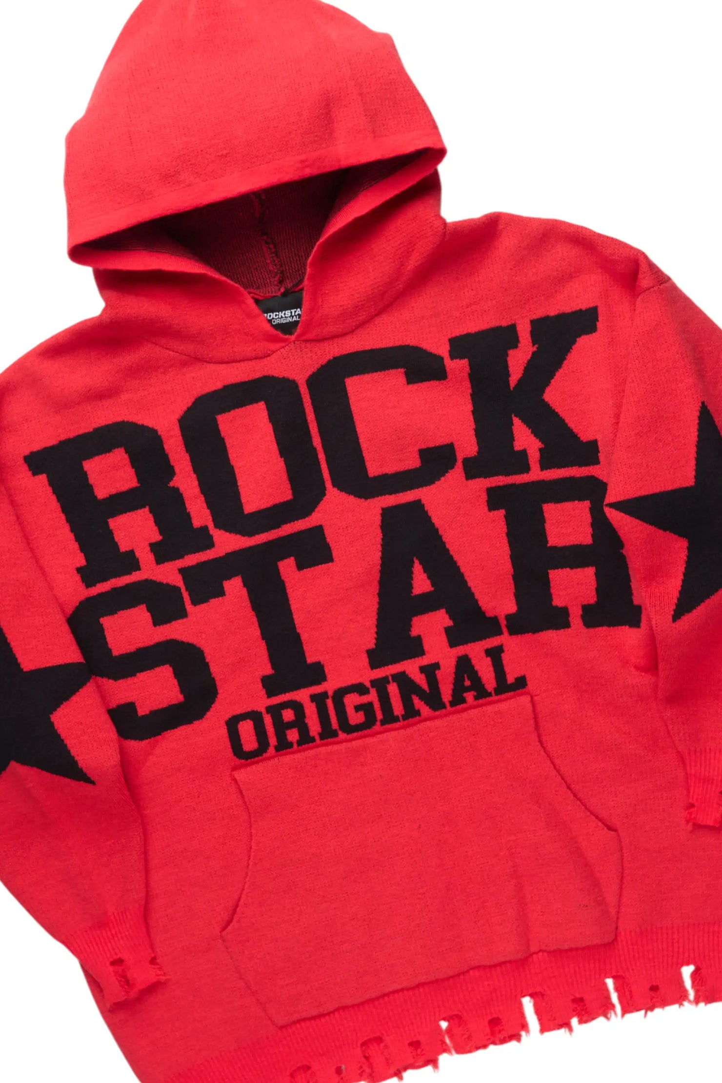 Outlaw Red Hoodie Stacked Flare Knitted Set