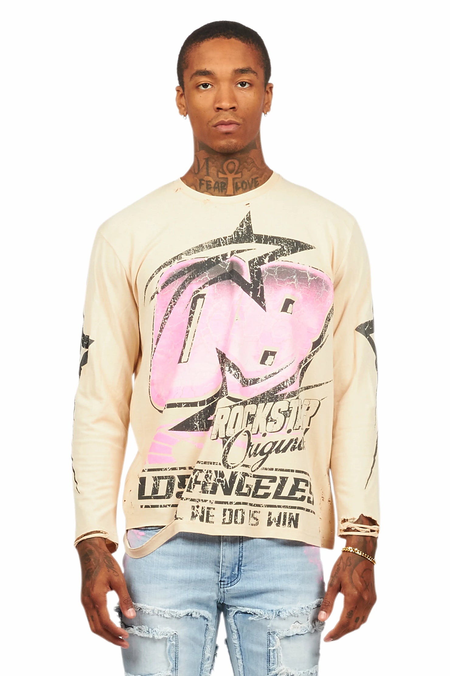 Kastell Vintage Sand Long Sleeve Graphic T-Shirt