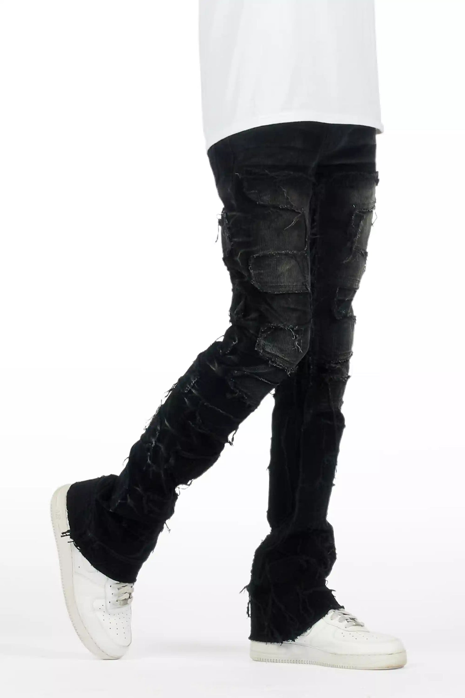 Shake Black Stacked Flare Corduroy Pant