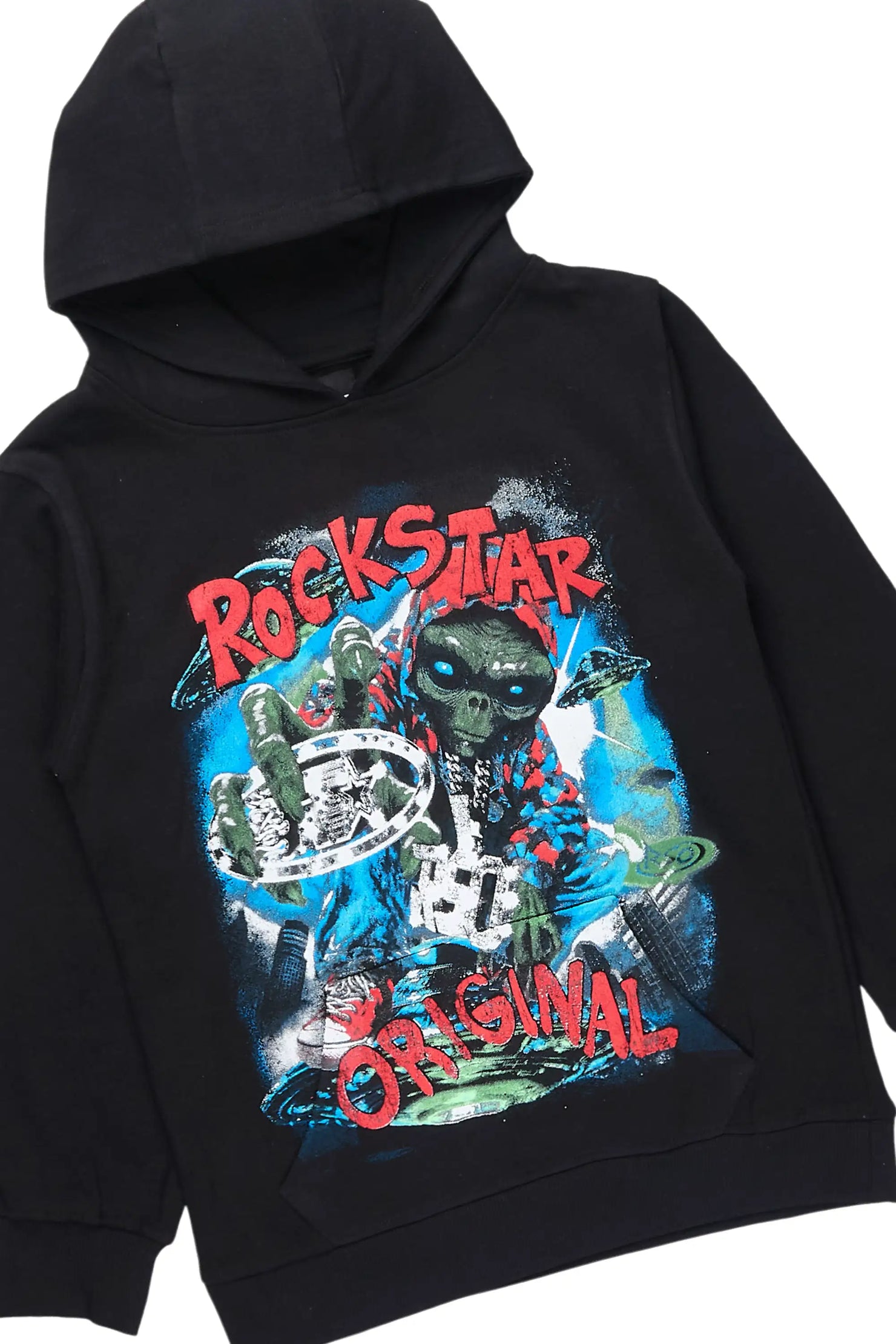 Boys Caevon Black/Multi Hoodie/Stacked Flare Track Set