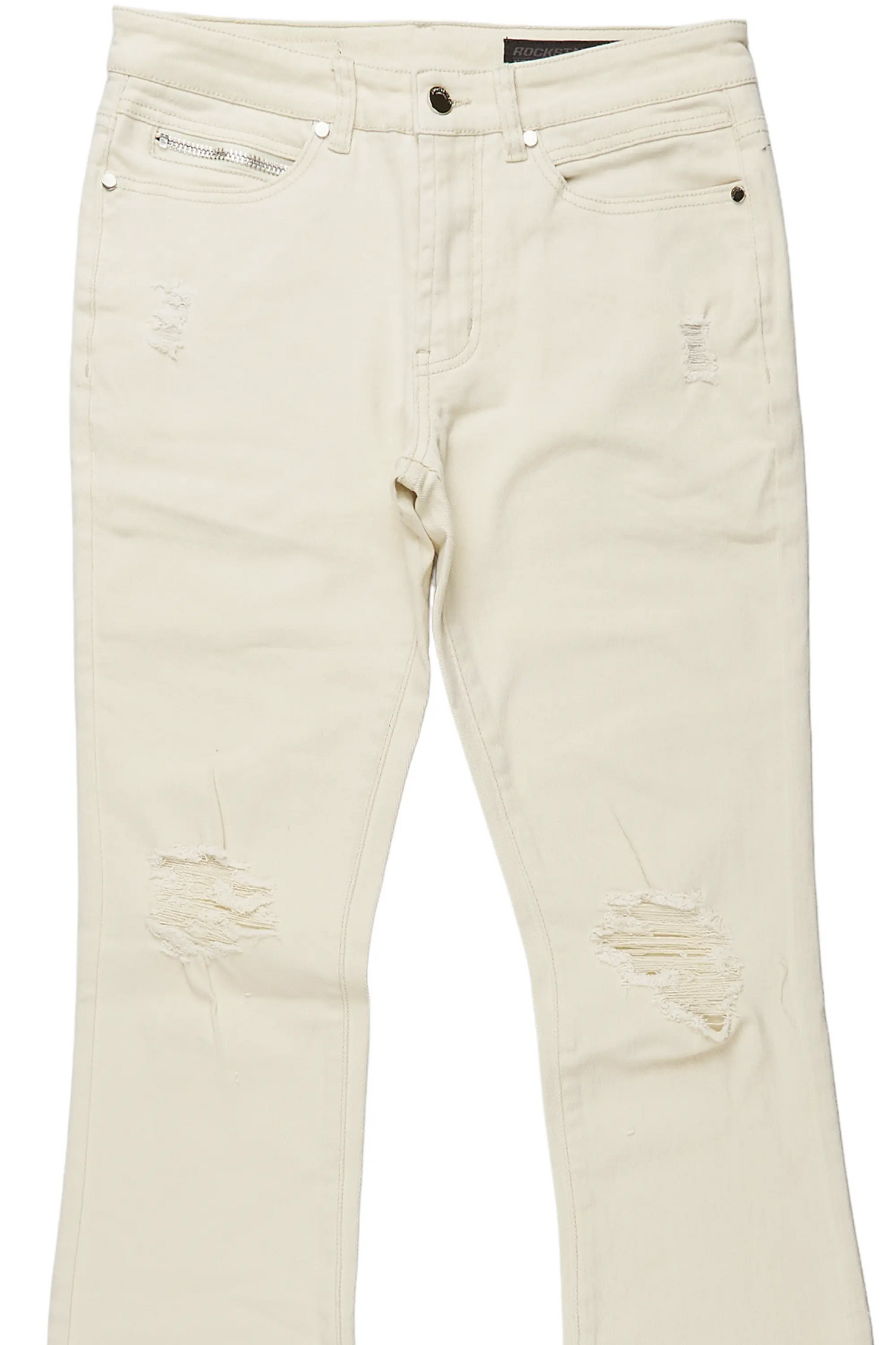 Rebel Beige Stacked Flare Jean