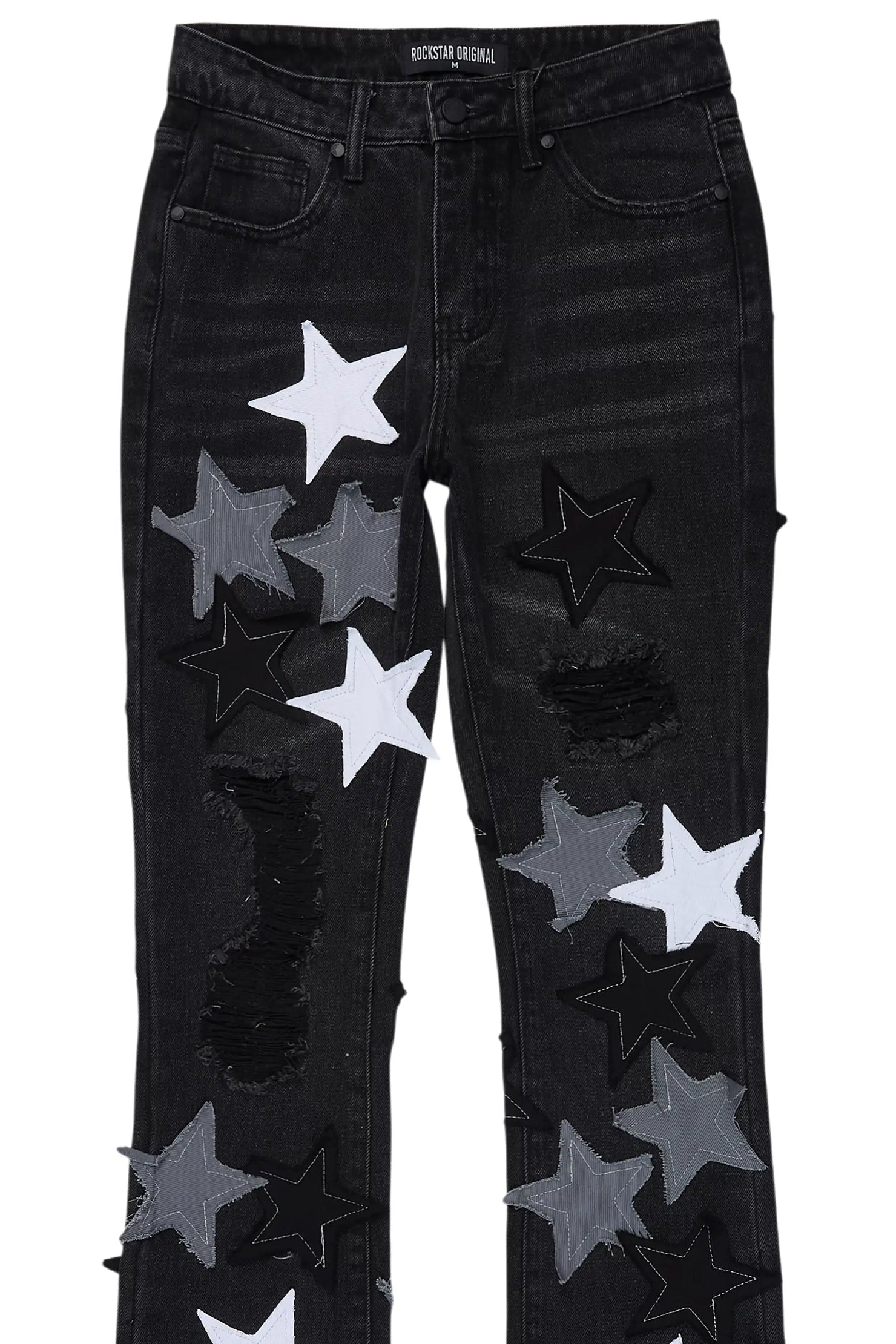 Starlena Black Stacked Flare Jean
