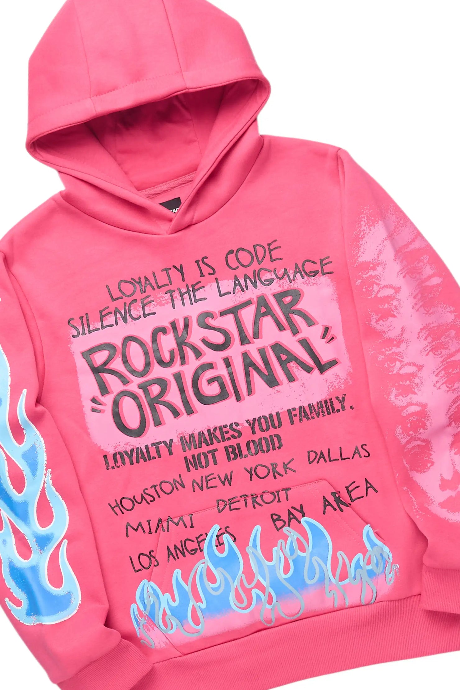 Girls Bridgette Fuchsia Hoodie & Gentry Black Stacked Jean Set