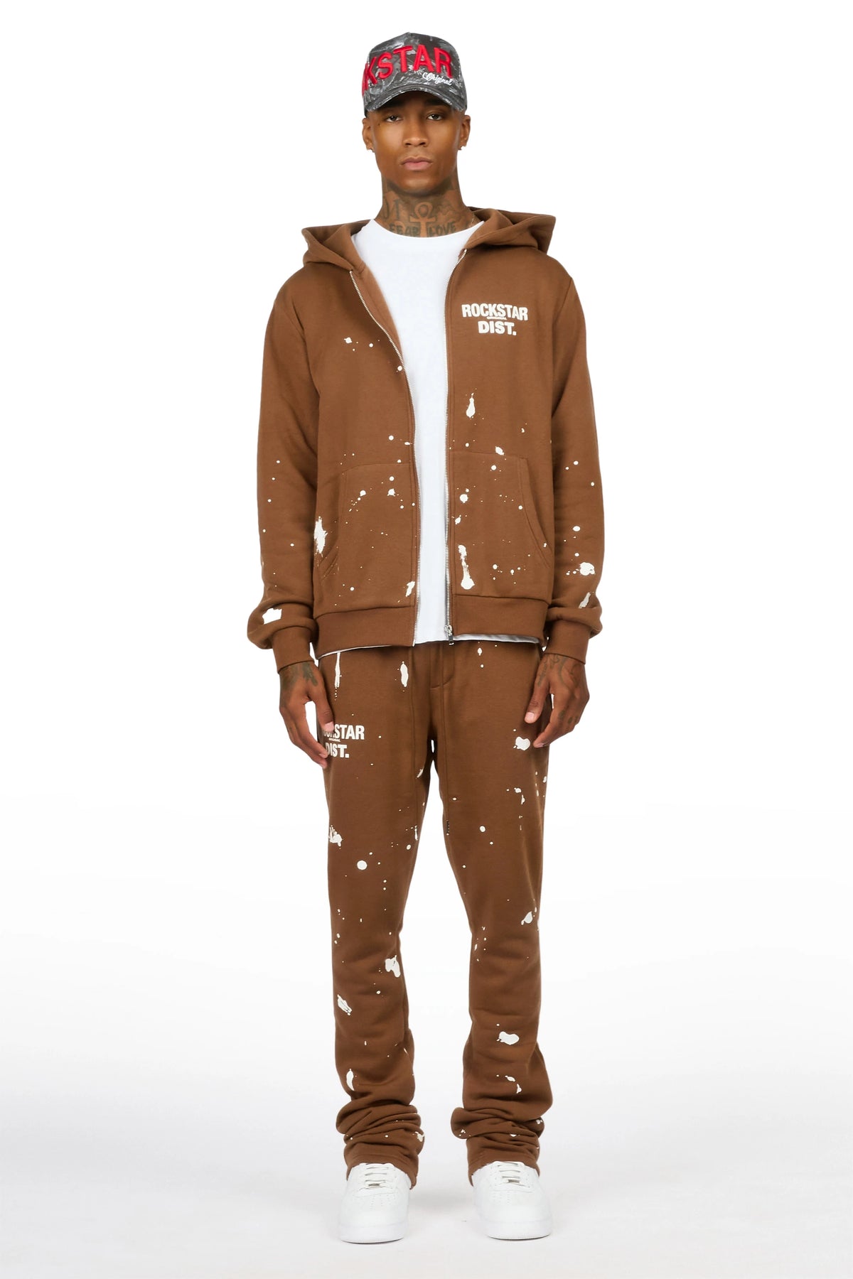 Zip Up Brown Raffer Hoodie/Stacked Track Set