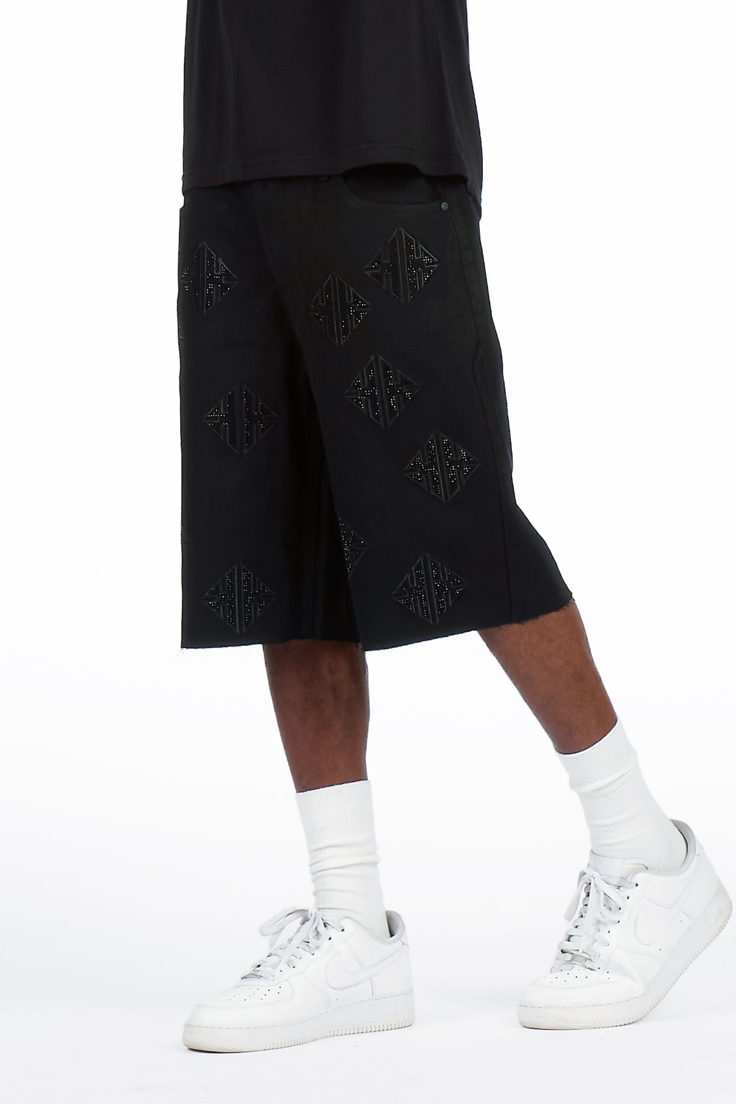 Chelot Black Rhinestones Denim Short