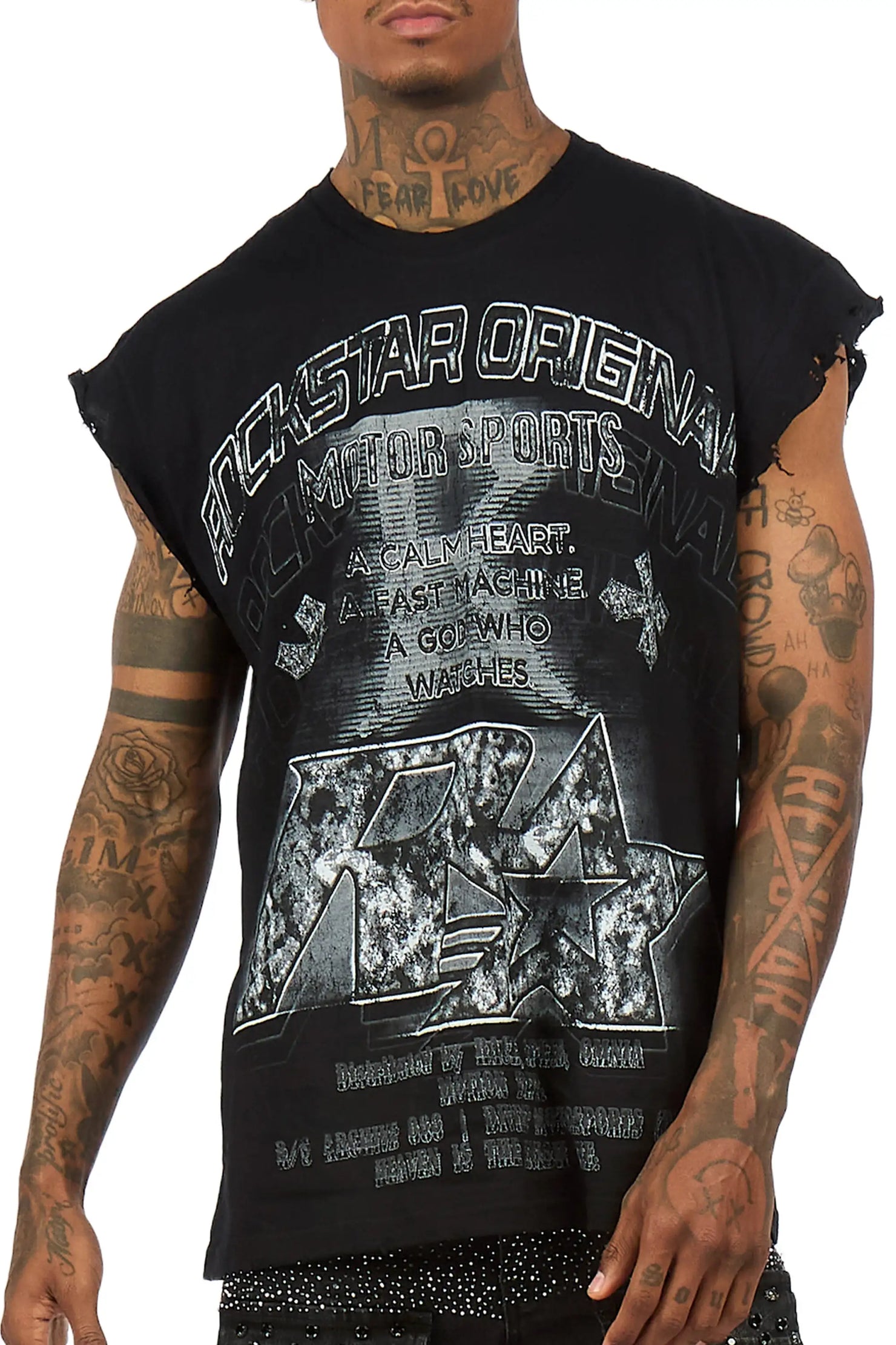Byson Black Oversized Cut Sleeve T-Shirt