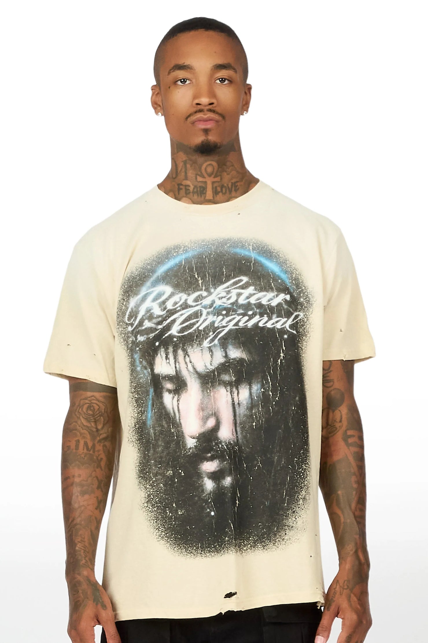 Graves Beige Oversized Graphic T-Shirt