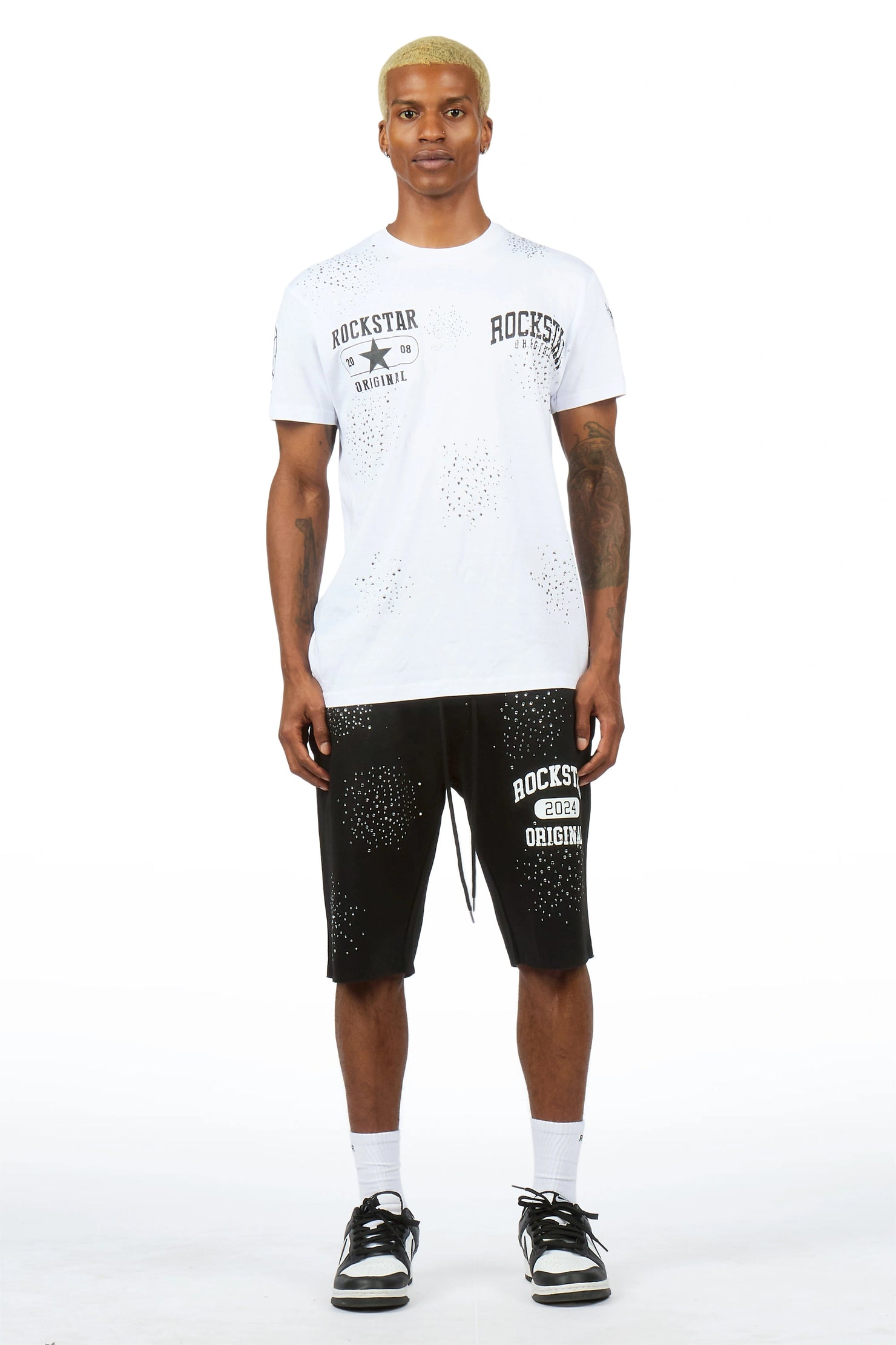 Gutta 2.0 White/Black Rhinestone T-Shirt/Short Set