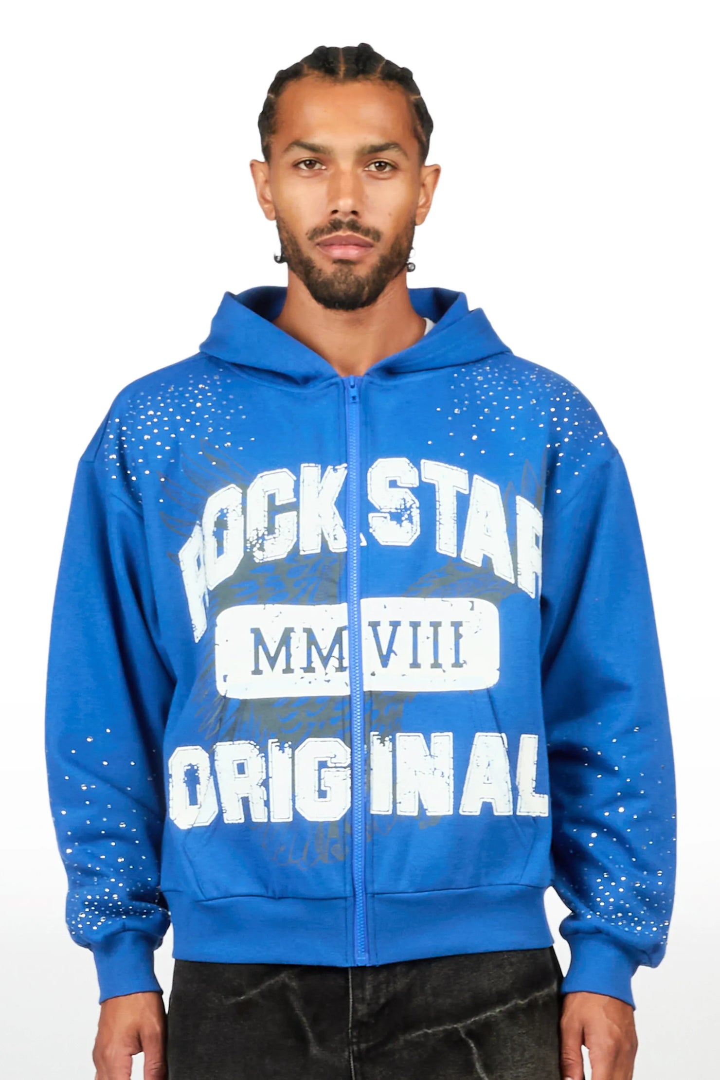 Borya Royal Blue Rhinestone Zip Up Hoodie