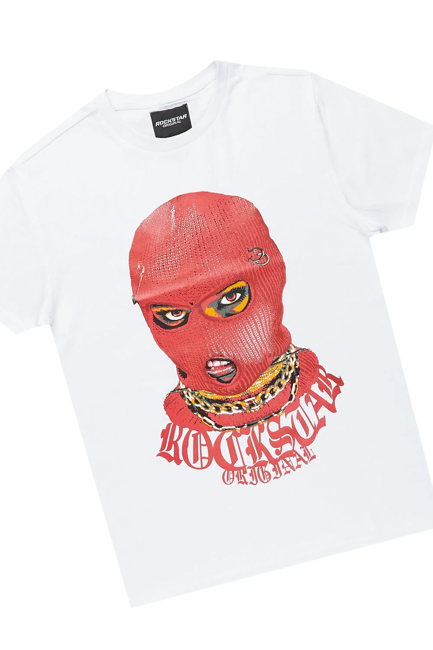 Girls Isabella White/Red T-Shirt/Stacked Flare Jean Set
