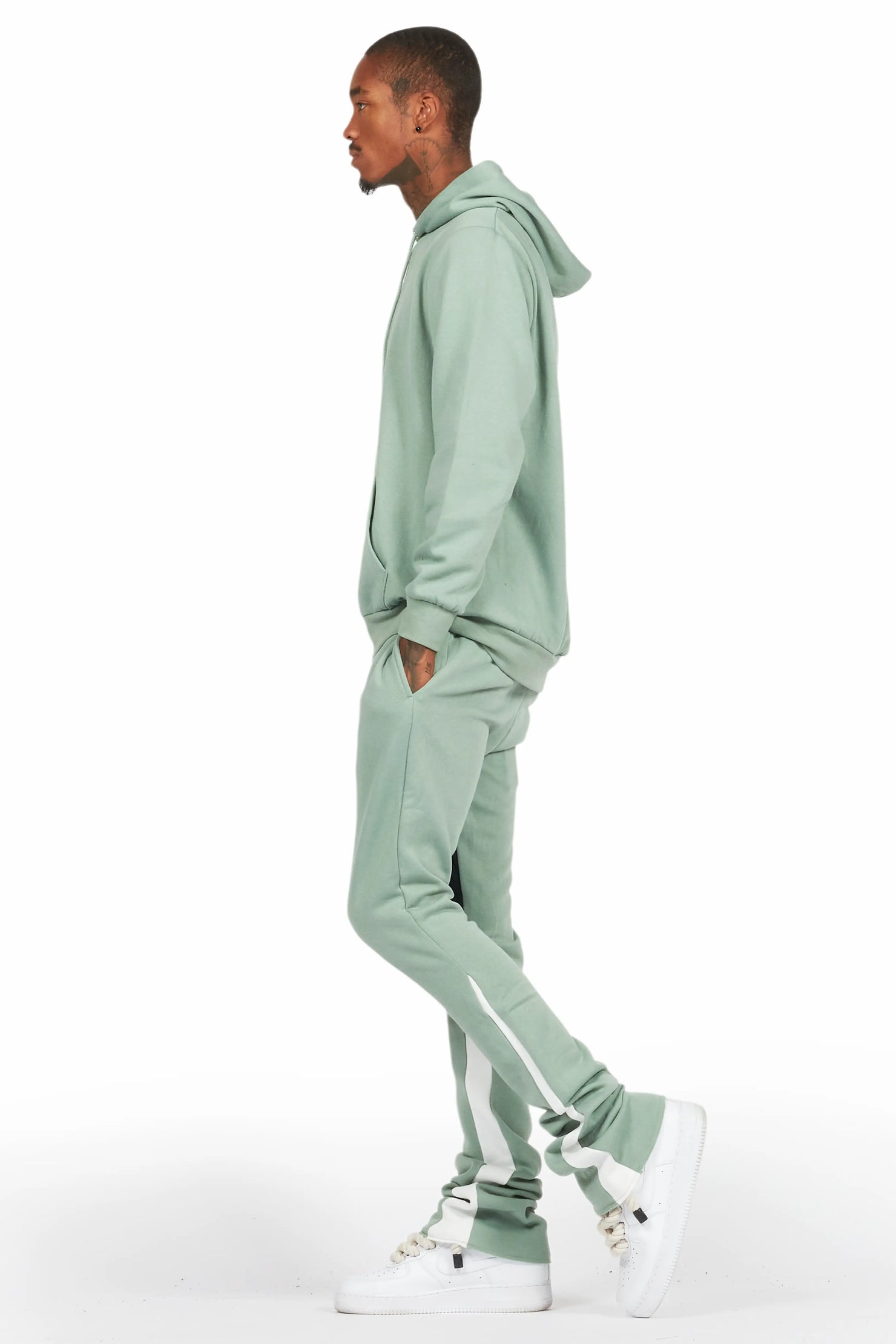 Basic Sage Hoodie/Stacked Flare Track Set