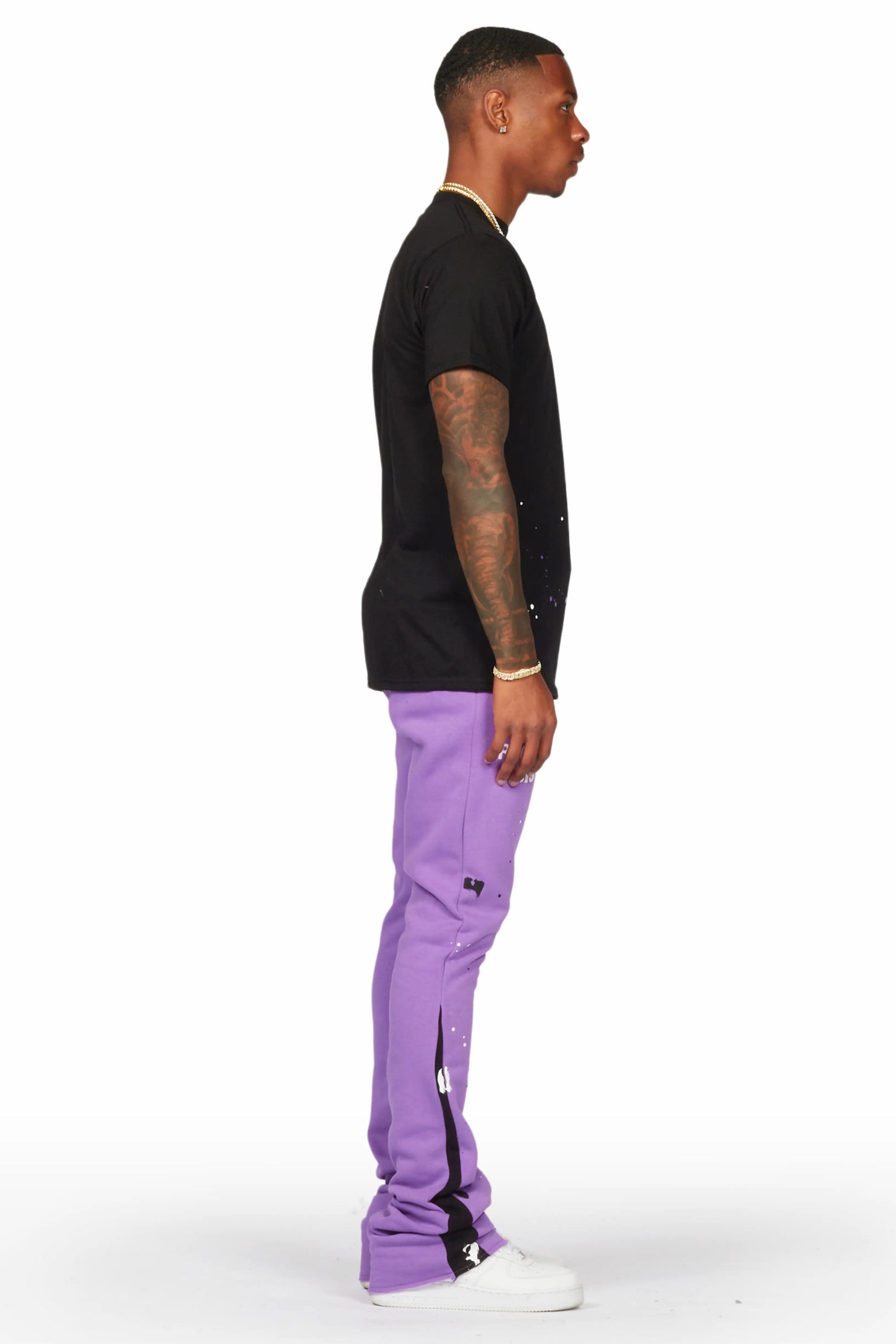Raffer Black/Purple T-Shirt/Stacked Flare Pant Set