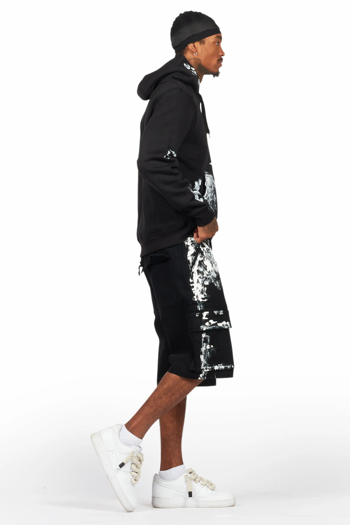 Filip Black Hoodie/Denim Short Set