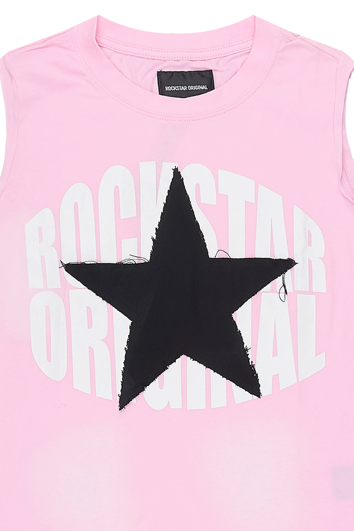 Girls Khaly Light Pink/Black Cut Off Graphic T-Shirt with Patch