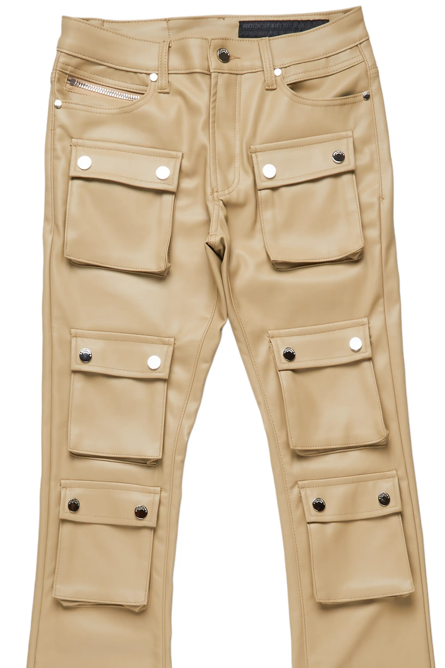 Remi Beige Faux Leather Stacked Flare Jean