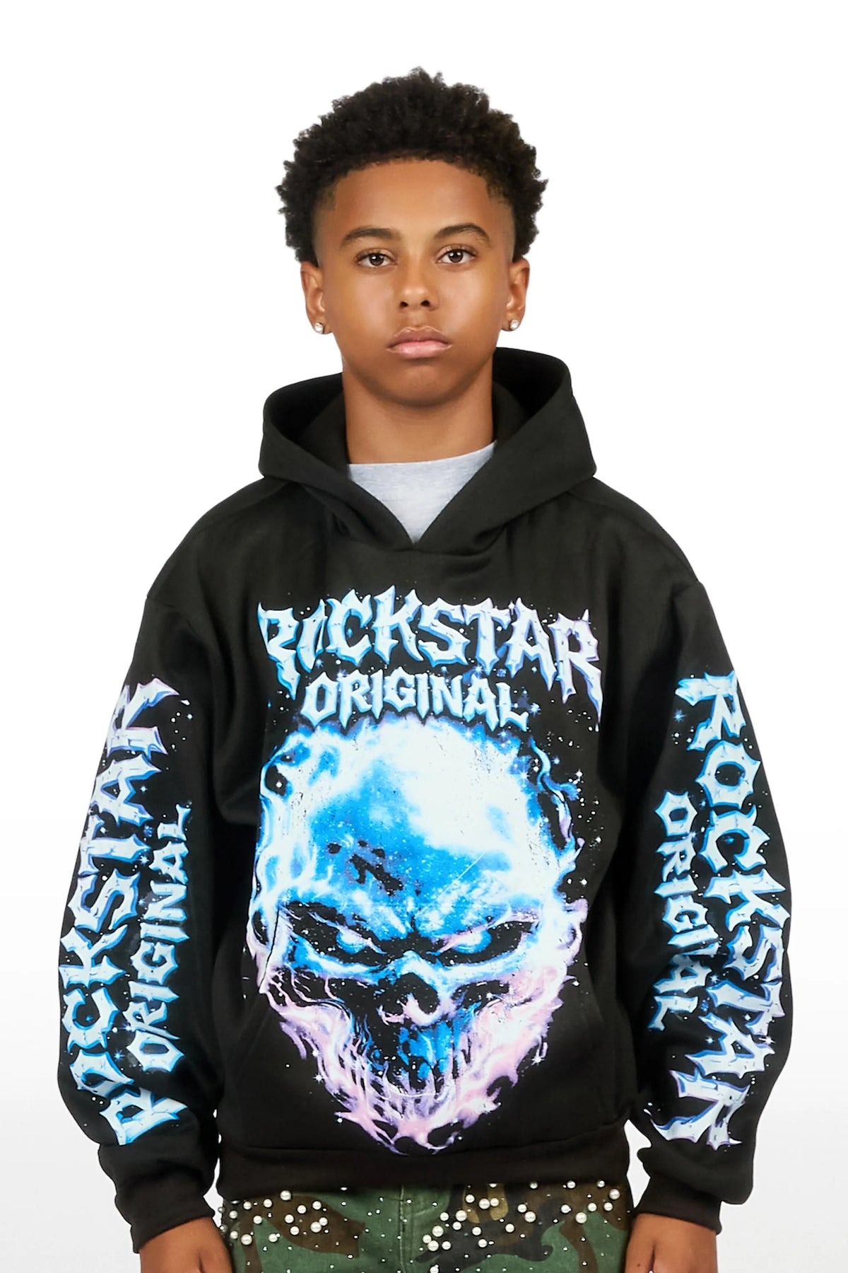 Boys Pixel Black/Blue Graphic Hoodie