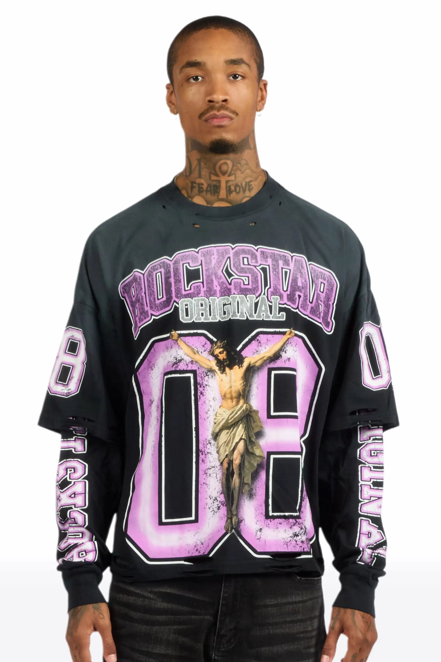 Fields Black/Purple Double Layer Long Sleeve Graphic T-Shirt