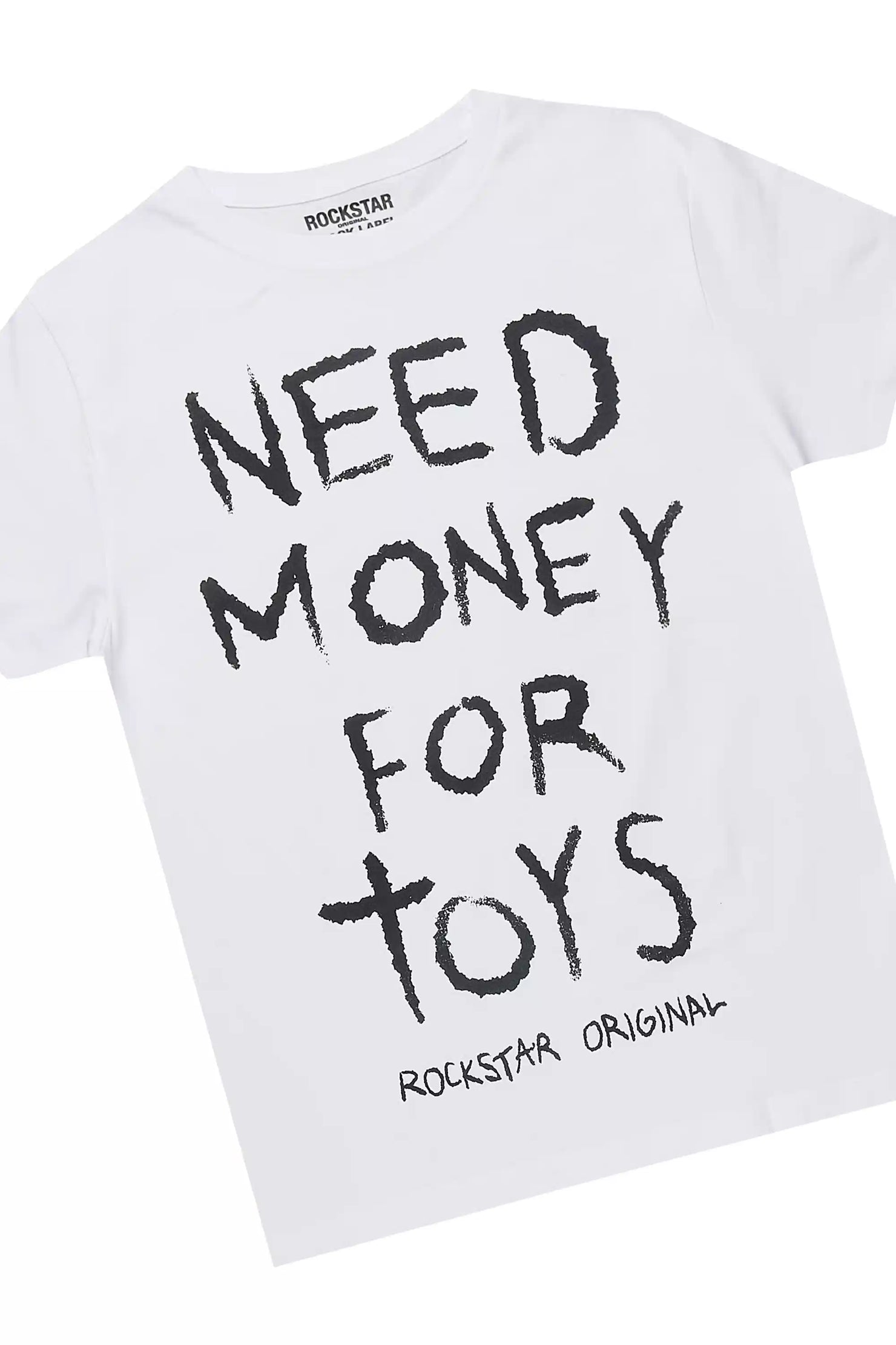 Boys M4 Toys White/Grey T-Shirt/Denim Short Set