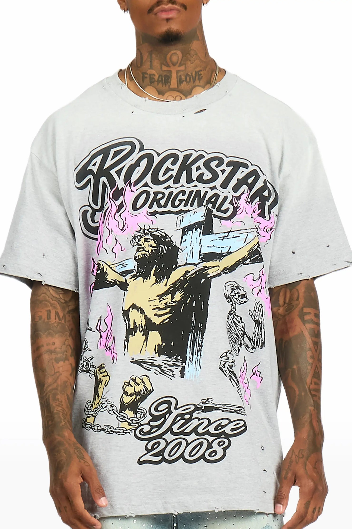 Kyren Heather Grey Oversized Graphic T-Shirt