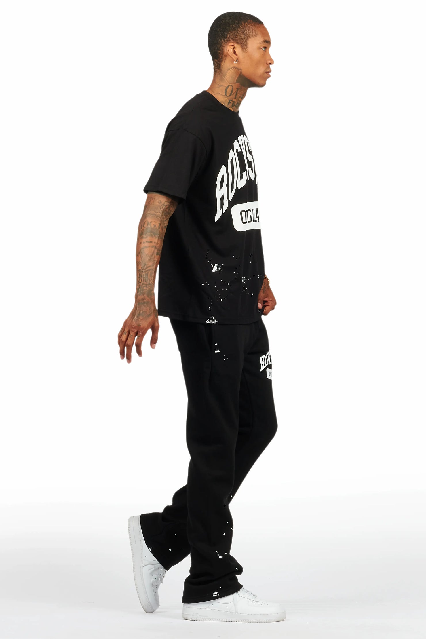 Rainer Black T-Shirt/Stacked Track Pant Set