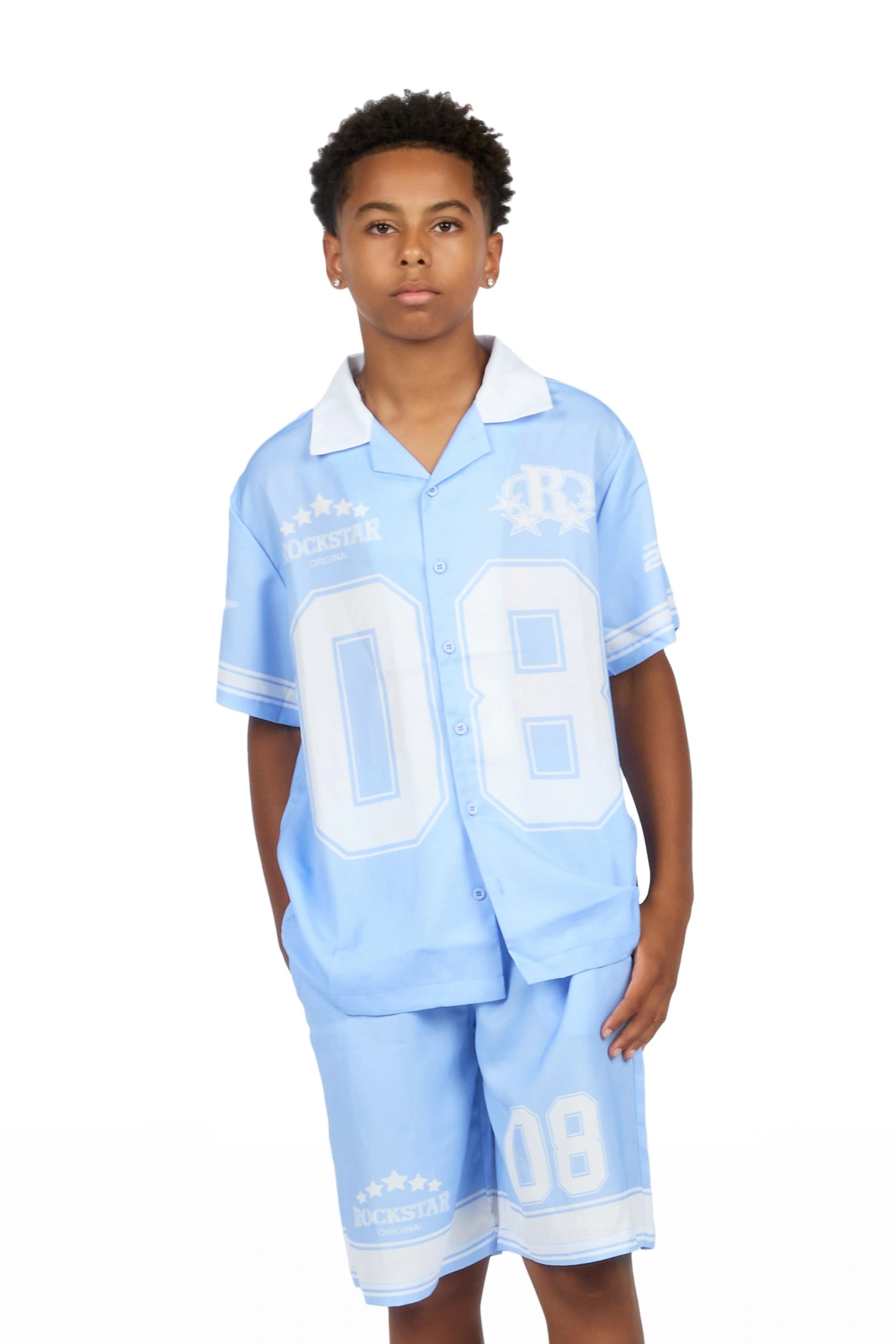 Boys Tim Blue Button Down T-Shirt/Short Set