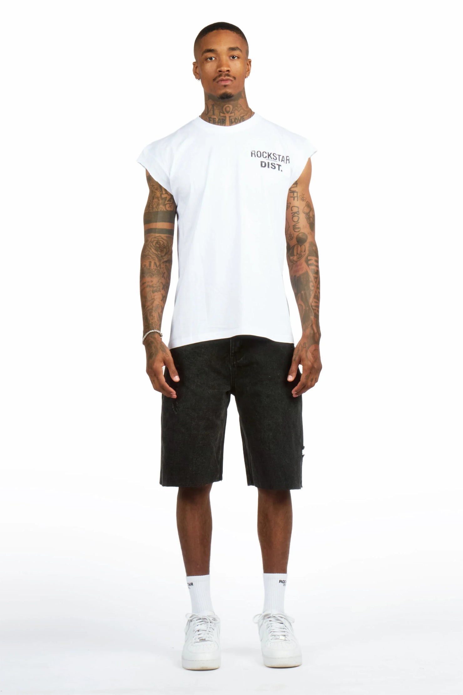 Lake White/Black Graphic T-Shirt & Novacane Denim Short Set