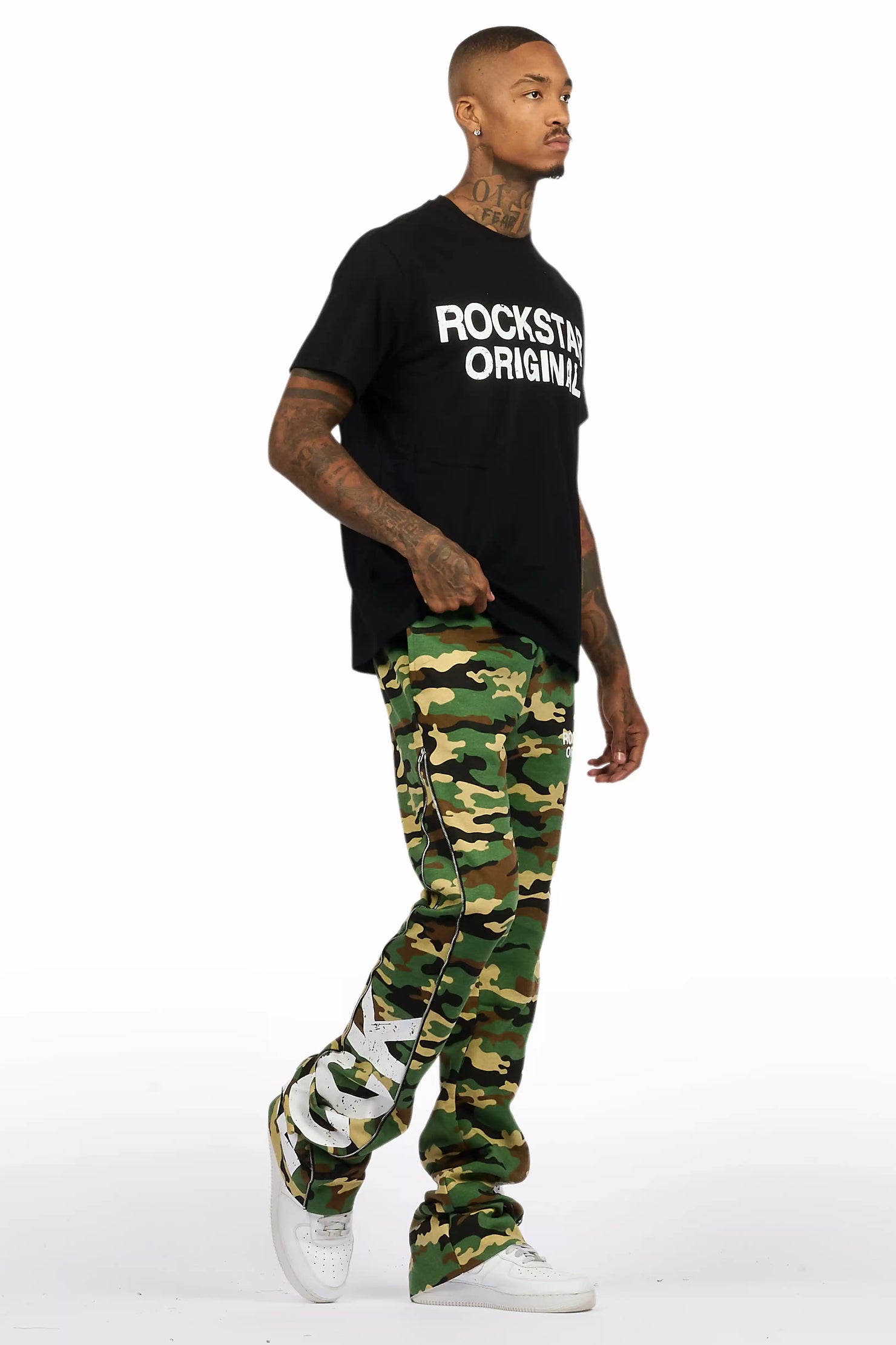 Deniska Camo T-Shirt/Baggy Stacked Flare Track Set