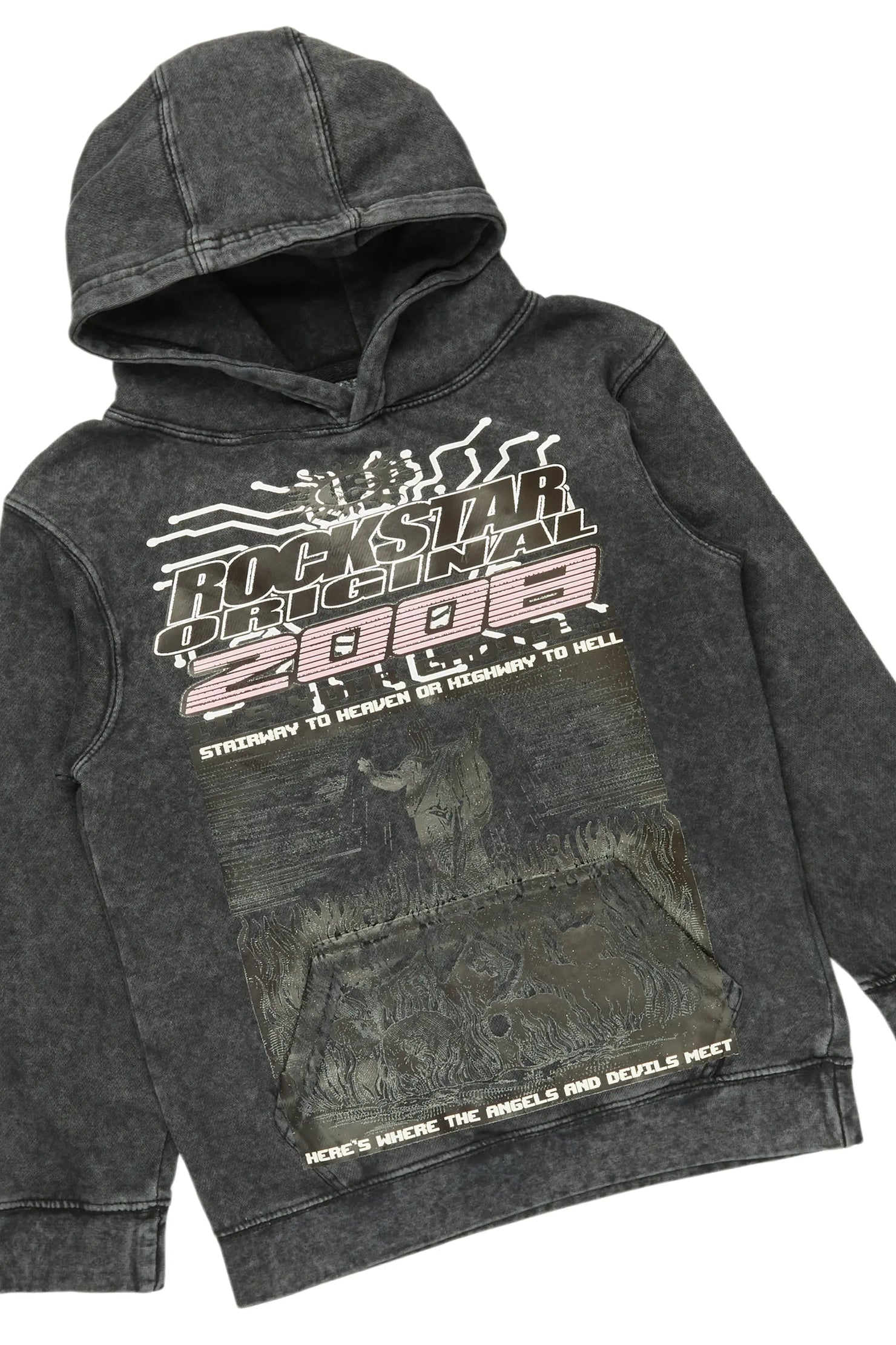 Boys Luxton Vintage Black Hoodie/Stack Flare Jean Set