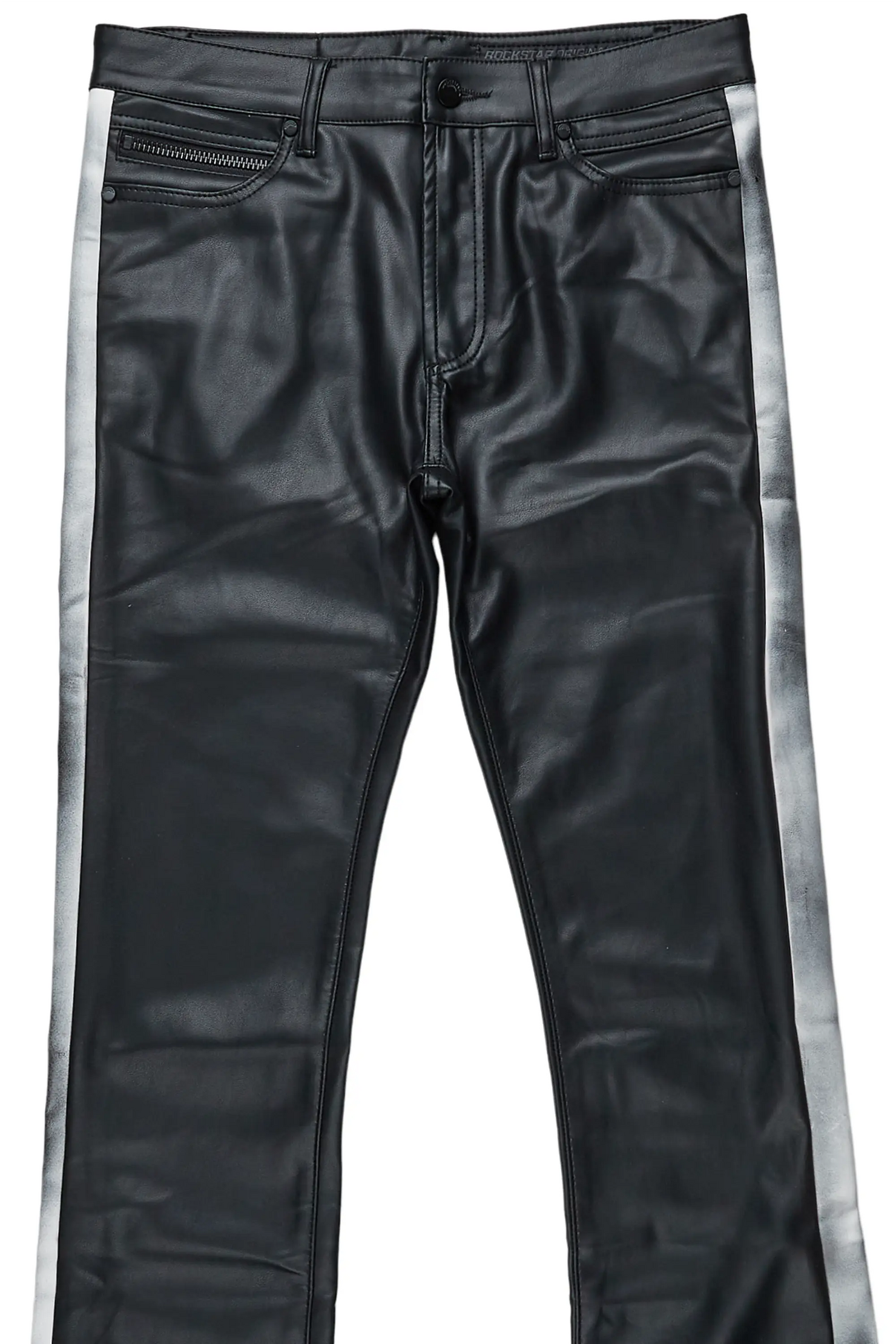 Fusao Black Stacked Faux Leather Jean
