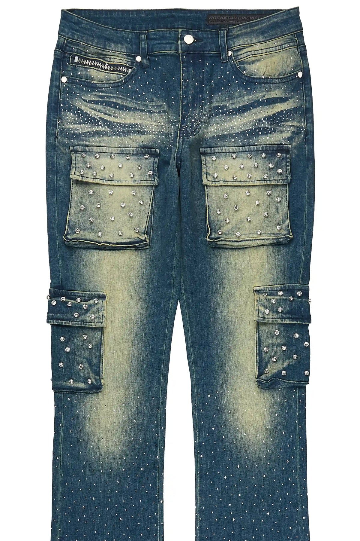Arman Tint Blue Rhinestone Stacked Fit Jean