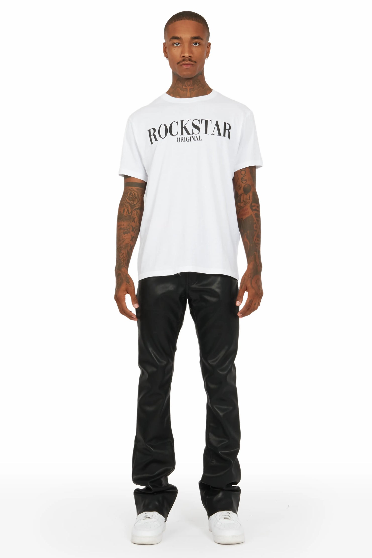 Ricky Black Super Stacked Faux Leather Pant