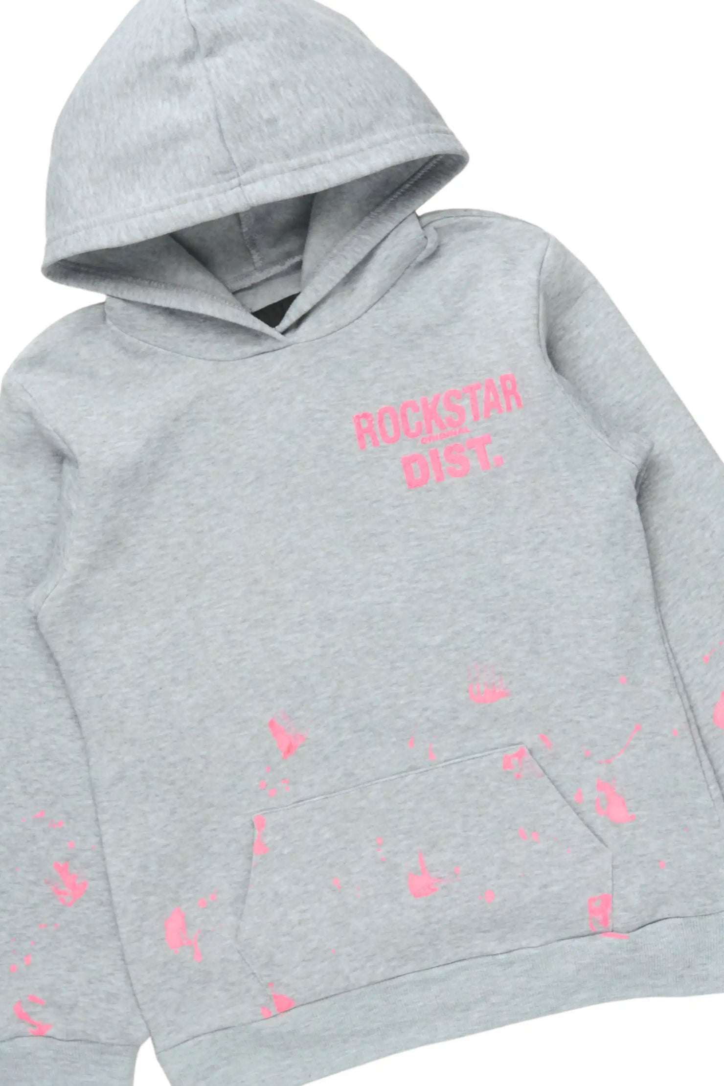 Girls Hadley Heather Grey/Pink Hoodie Stacked Flare Track Set